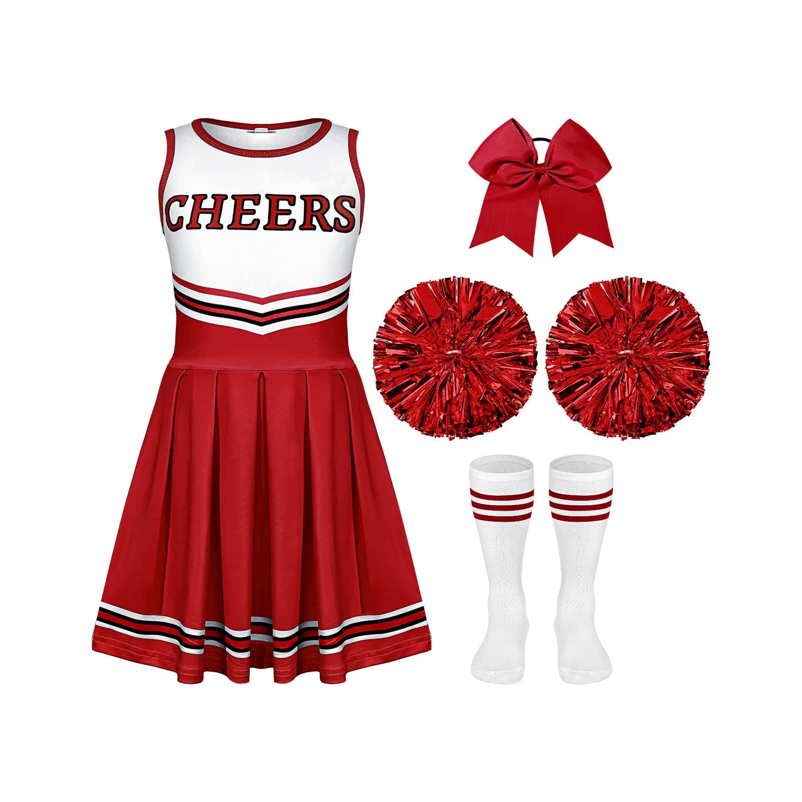Haysandy 4-Piece Girls Halloween Cheerleader Costume Set