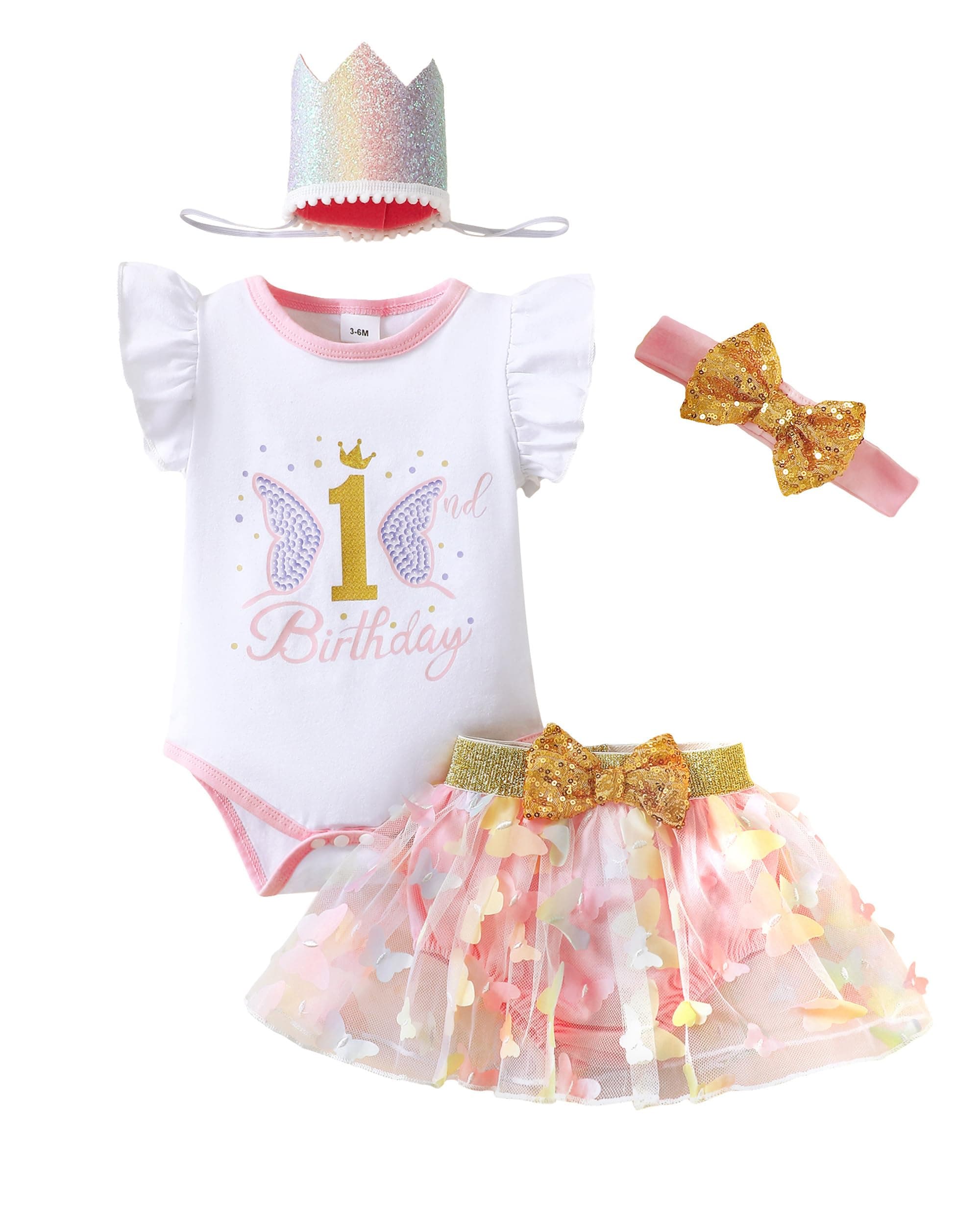 Renotemy Baby Girl 1st Birthday Outfit & Cake Smash Set with Hat