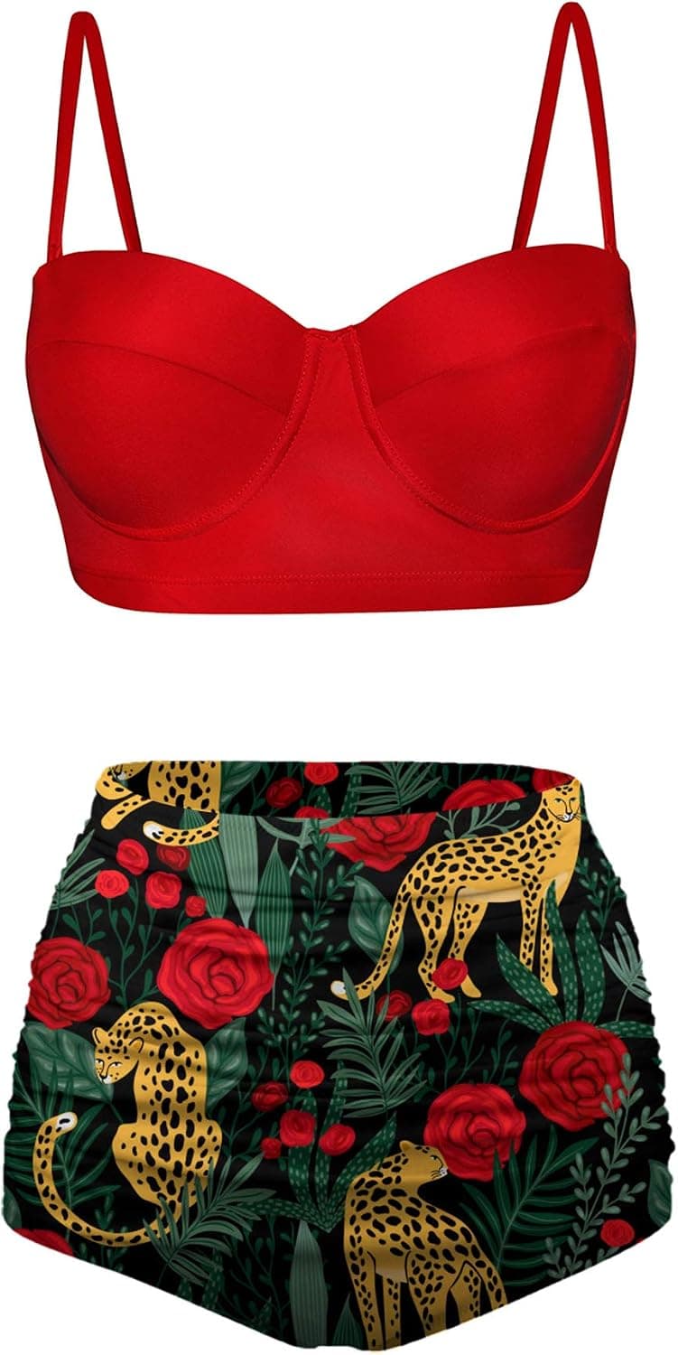 Women Vintage Polka Dot High Waisted Bathing Suits Bikini Set