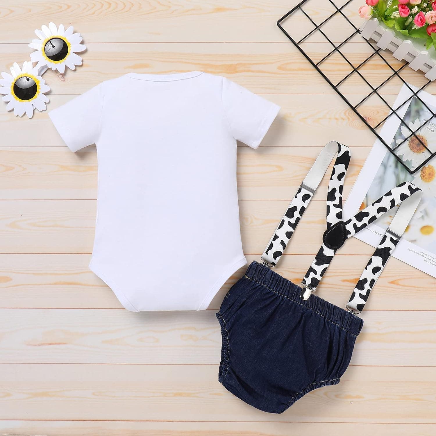 Baby Boys 1st Birthday Cake Smash Outfit Cowboy Bowtie Romper + Shorts Pants + Headband Photo Shoot Clothes Sets