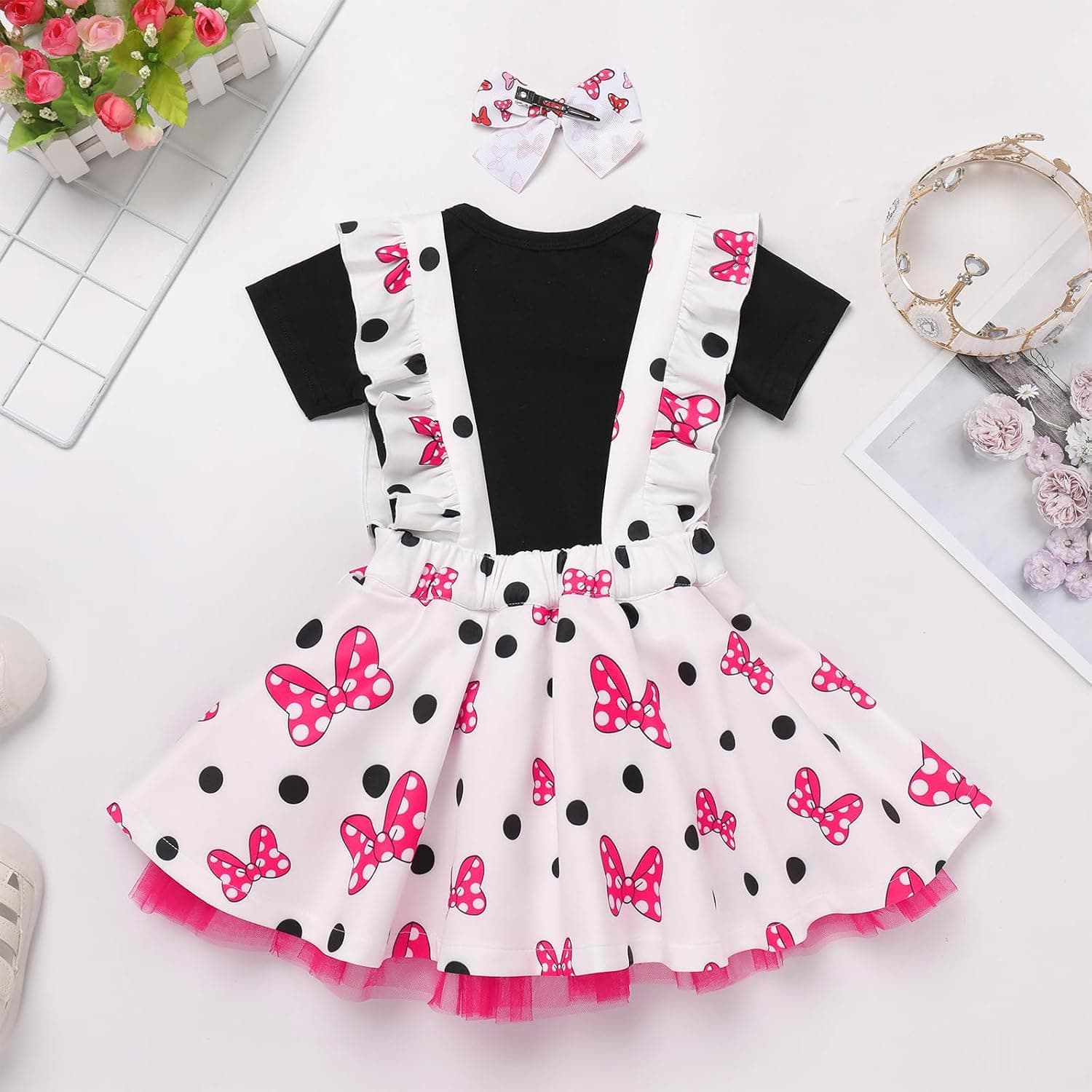 Toddler Baby Girls Mouse Birthday Outfit Shirt Suspenders Overalls Skirt Headband Cake Smash Halloween Costume Cosplay