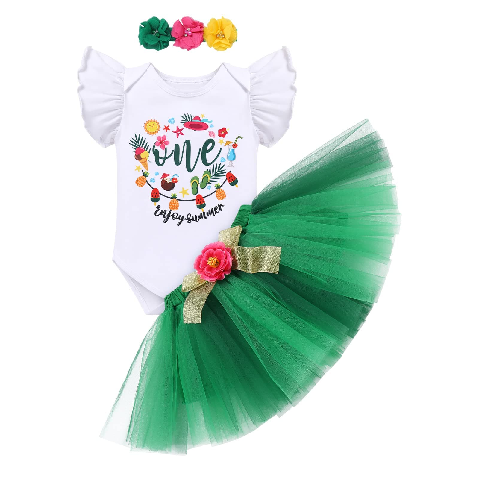 IMEKIS Pineapple 1st Birthday Outfit: Baby Flamingo Luau Tutu Hula Skirts