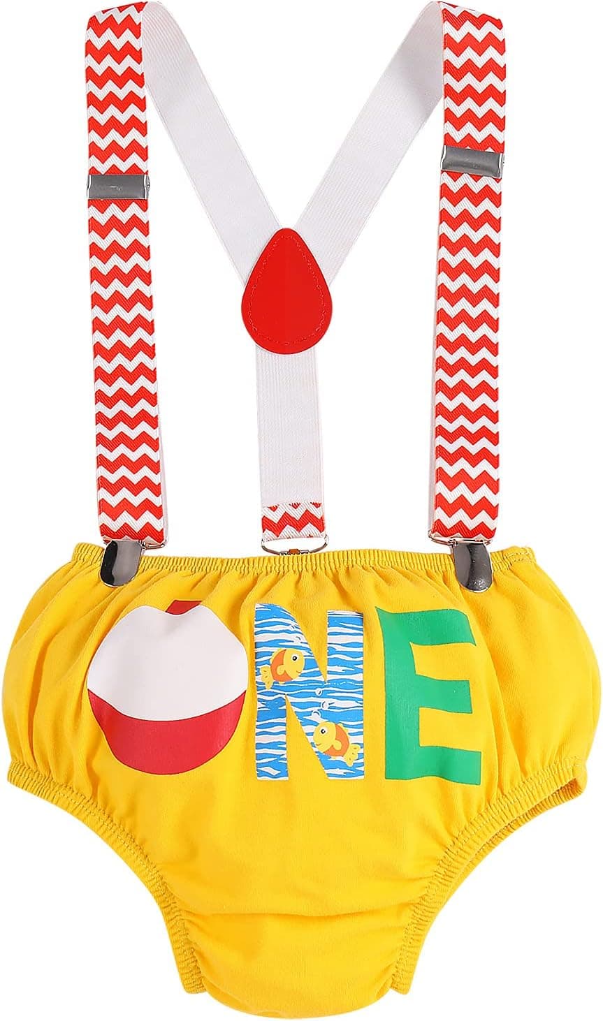 Baby Boys Fishing 1st Birthday Outfit Cake Smash Bowtie Romper + Shorts + Suspenders + Hat Clothes Set for Photo Shoot