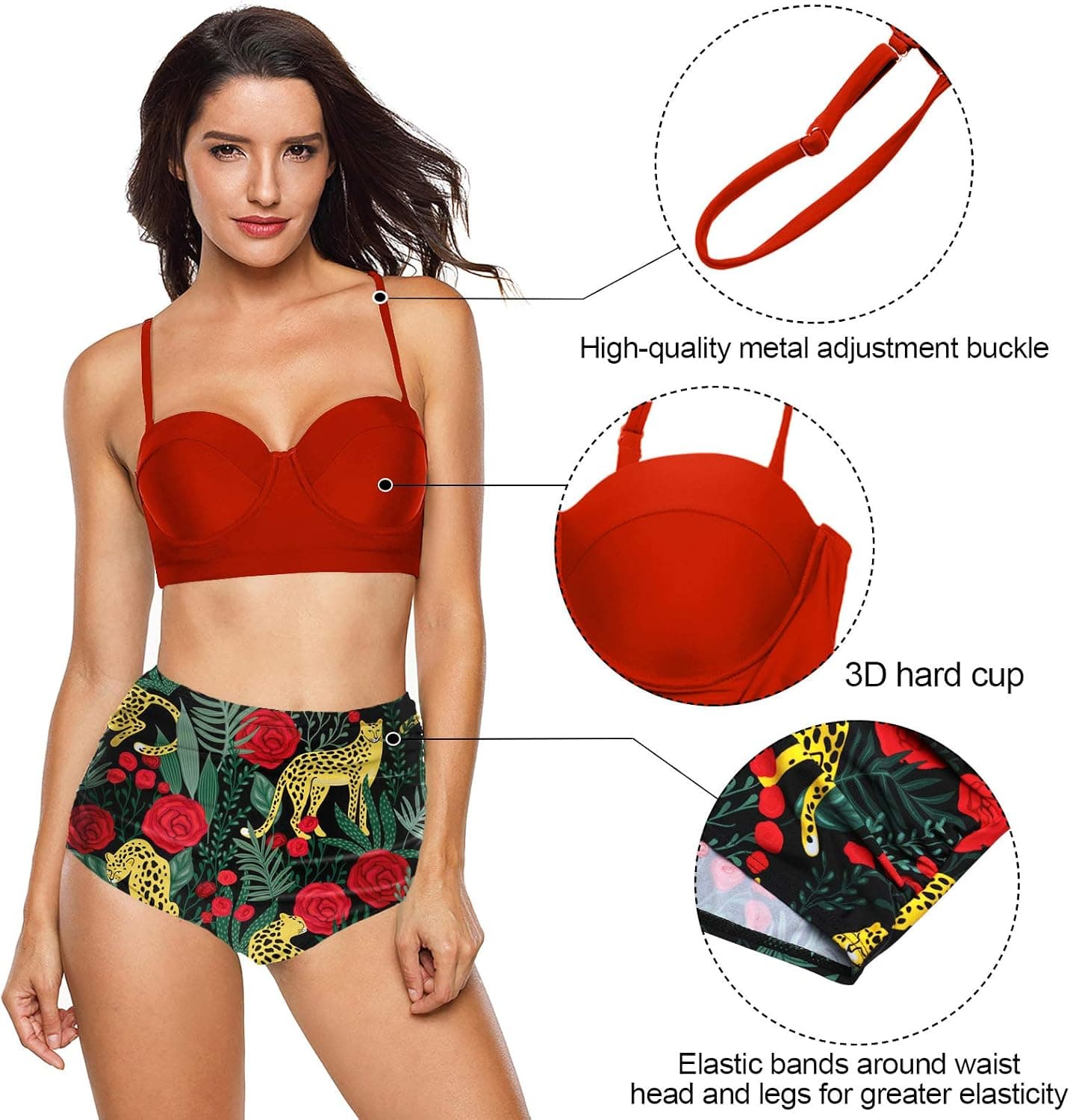 Women Vintage Polka Dot High Waisted Bathing Suits Bikini Set