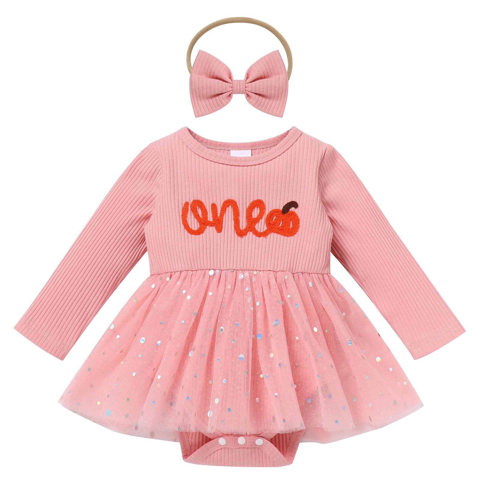 IMEKIS Baby Girl Fall Pumpkin Winter Snowflake Romper Sparkle Dress Headband