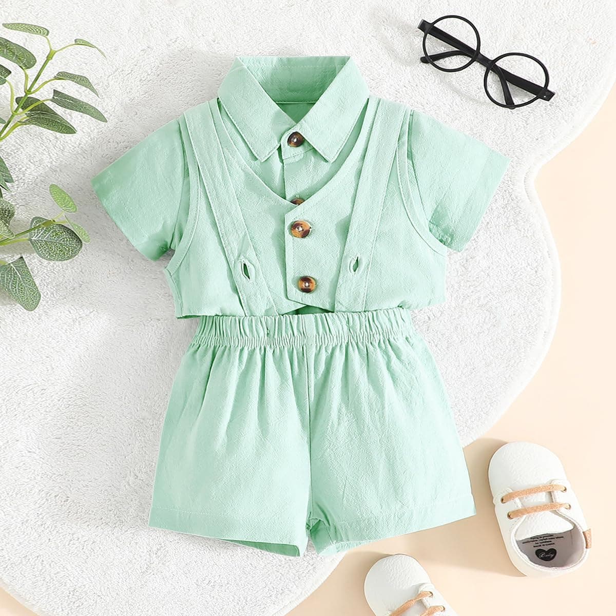 Toddler Baby Boy Baptism Christening Outfit Bowtie Dress Shirt Suspenders Shorts Vest Wedding Formal Suits