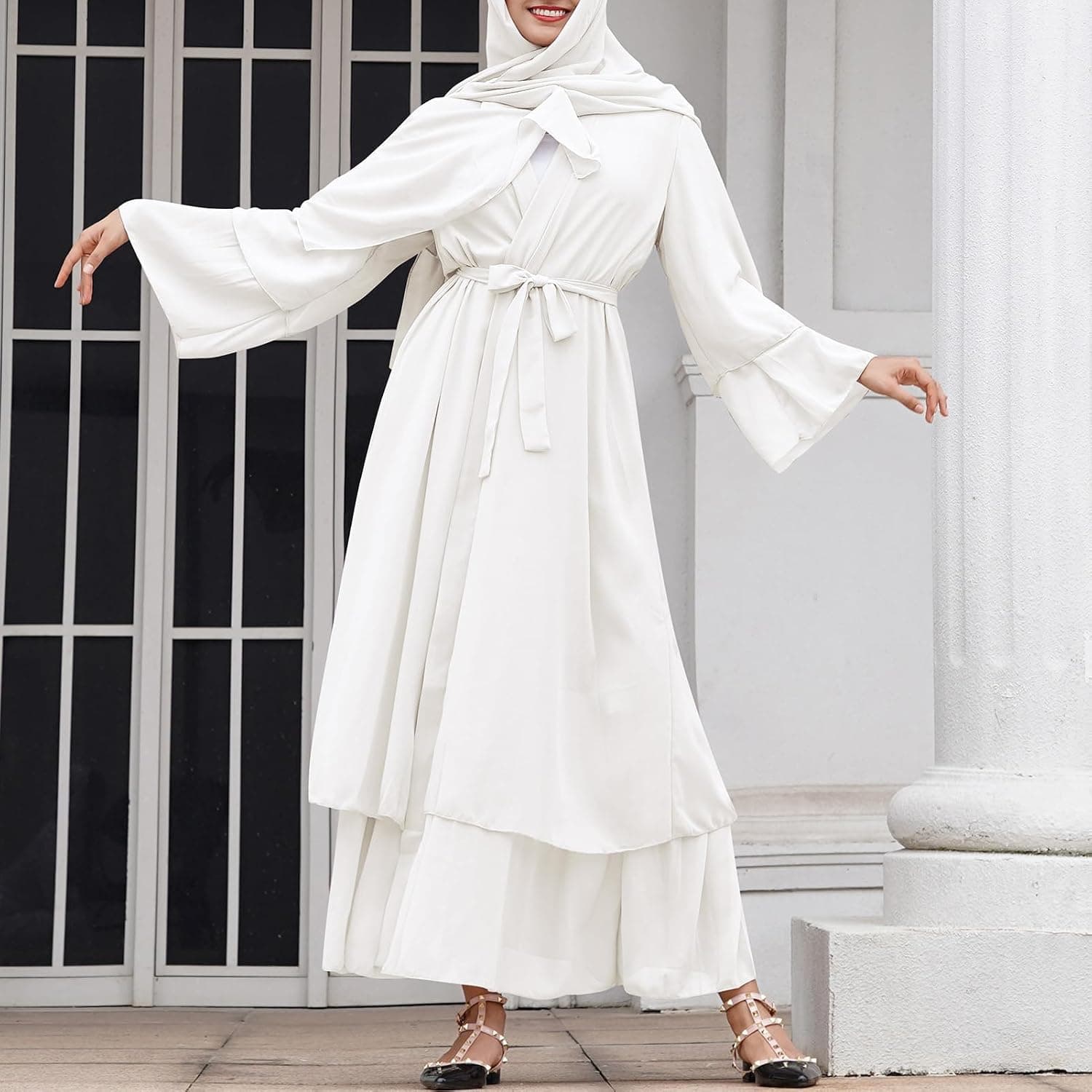 Women Muslim Abaya Chiffon Long Sleeve Maxi Dress Loose Full Cover East Arabian Robe Dubai Islamic Prayer Clothes