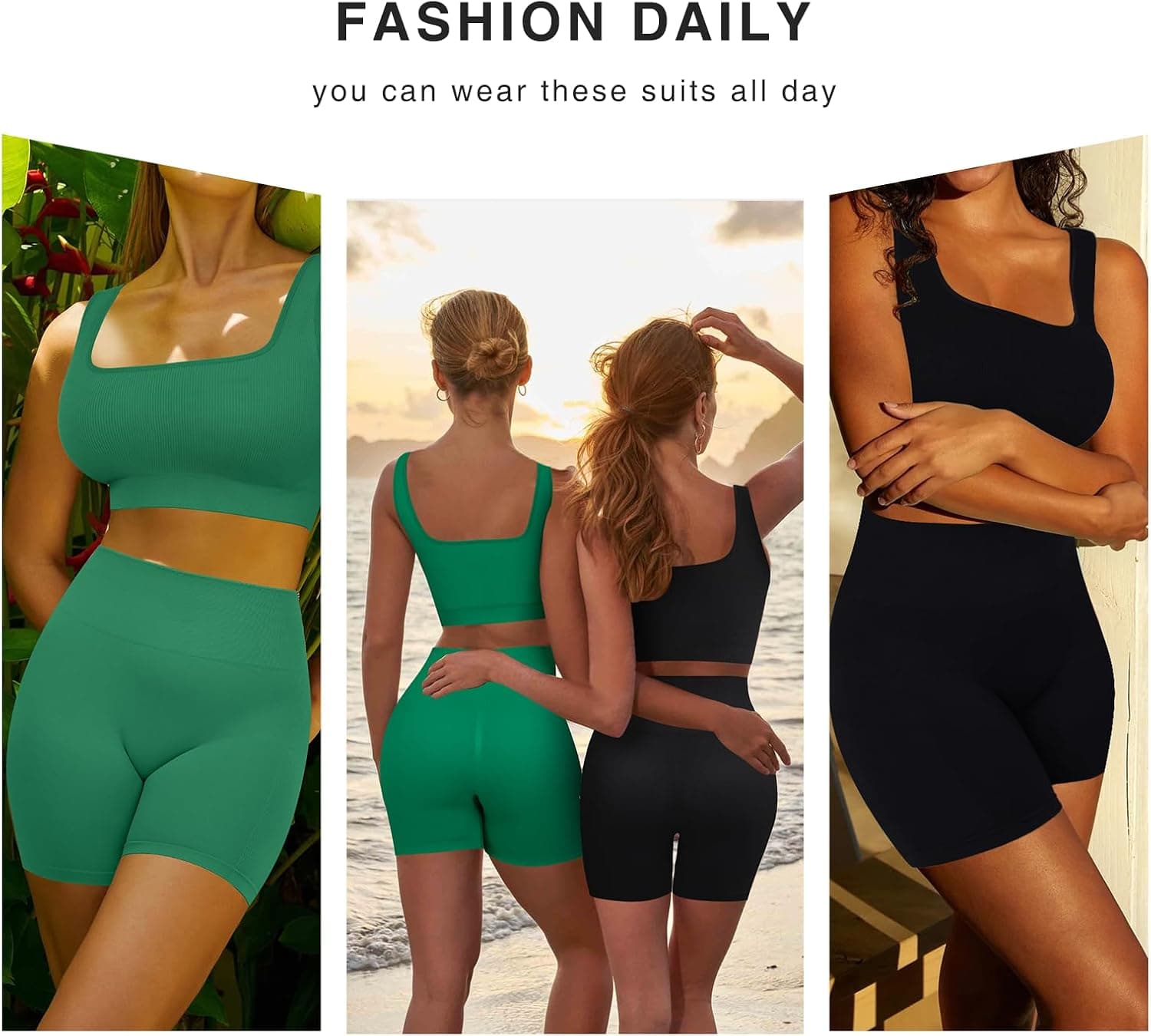 Workout Sets for Women 2 Piece Outfits Seamless Ribbed Sport Bra High Waist Shorts Reg & Plus Size