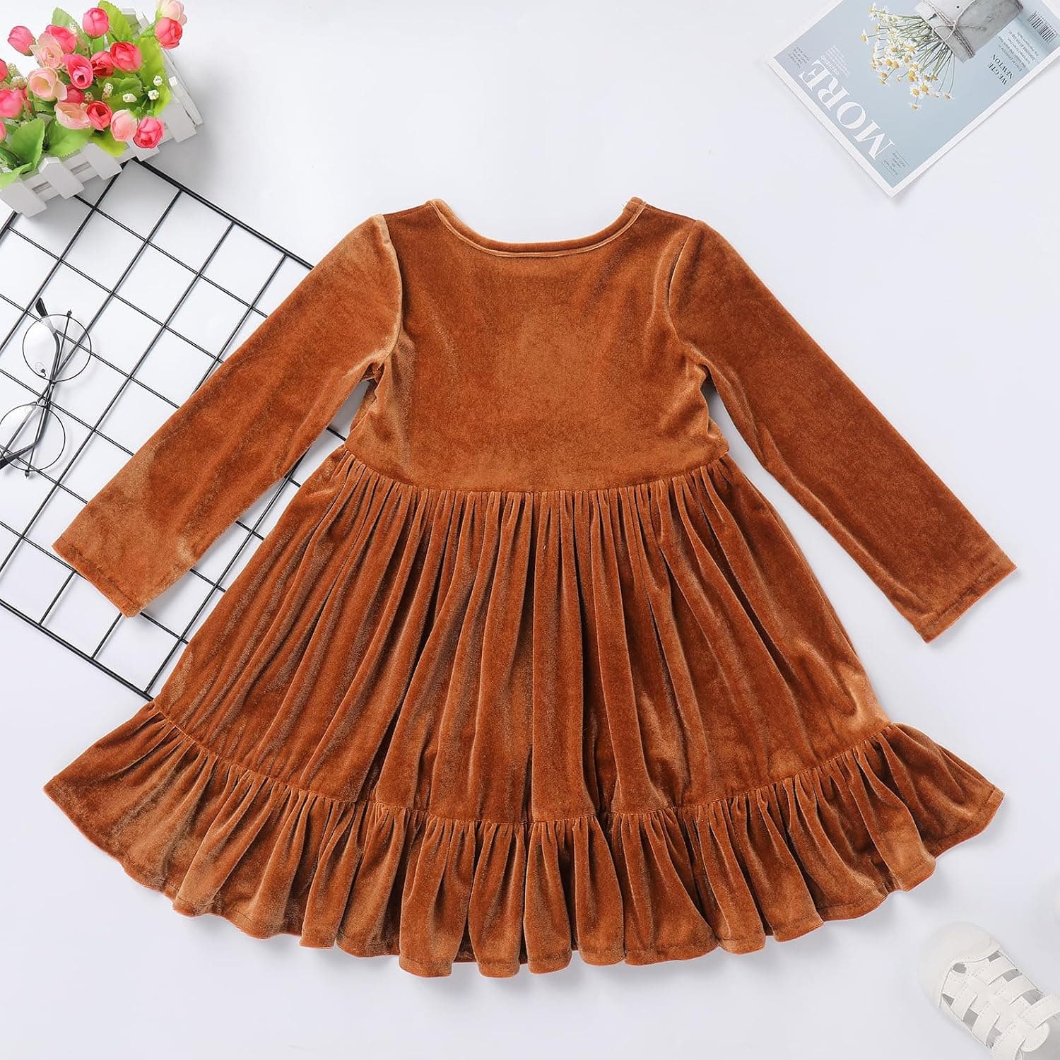 Toddler Kids Girls Christmas Velvet Dress Pageant Party Gown Fall Winter Long Sleeve Wedding Evening Holiday Dresses