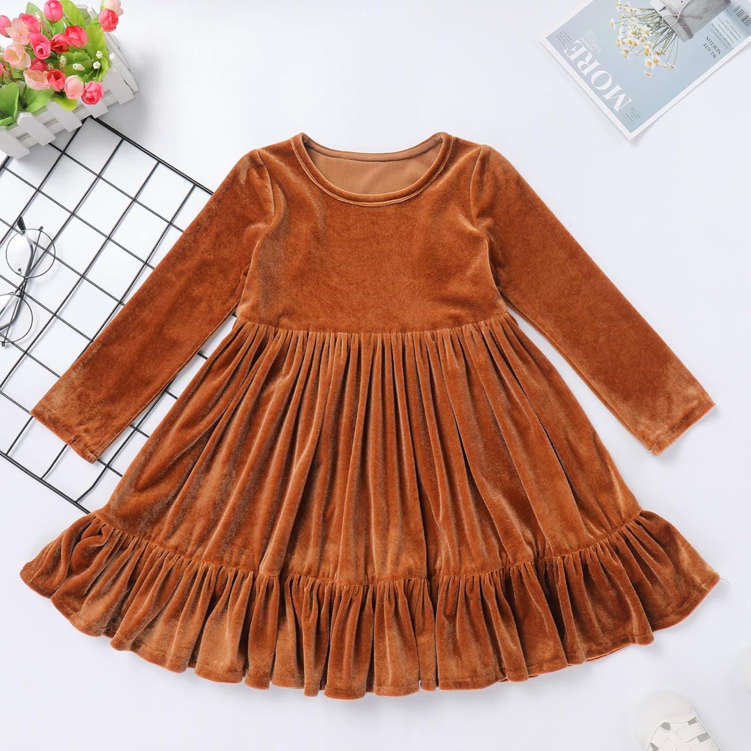 Toddler Kids Girls Christmas Velvet Dress Pageant Party Gown Fall Winter Long Sleeve Wedding Evening Holiday Dresses