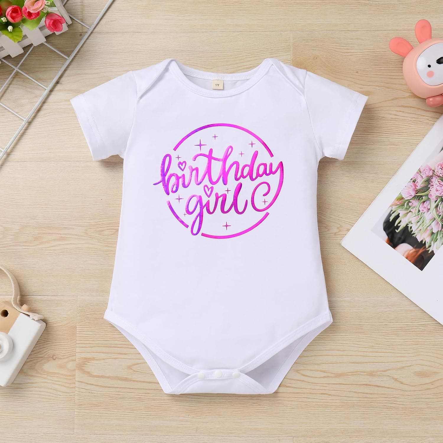 Baby Girls 1st Birthday Girl Outfit Romper + Metallic Ruffle Shorts Tutu + Headband Cake Smash Photo Shoot