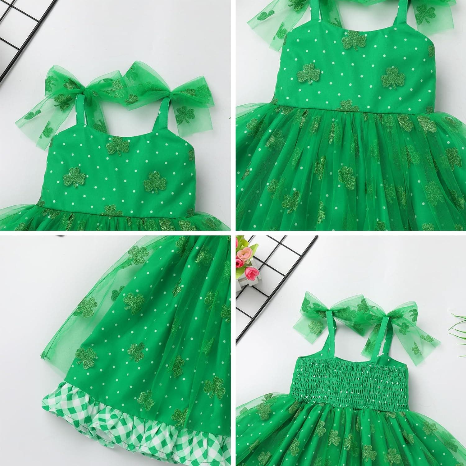 Toddler Kids Girl St Patricks Day Dress Shiny Shamrock Confetti Tutu Birthday Party Photo Shoot Outfit 1-6T