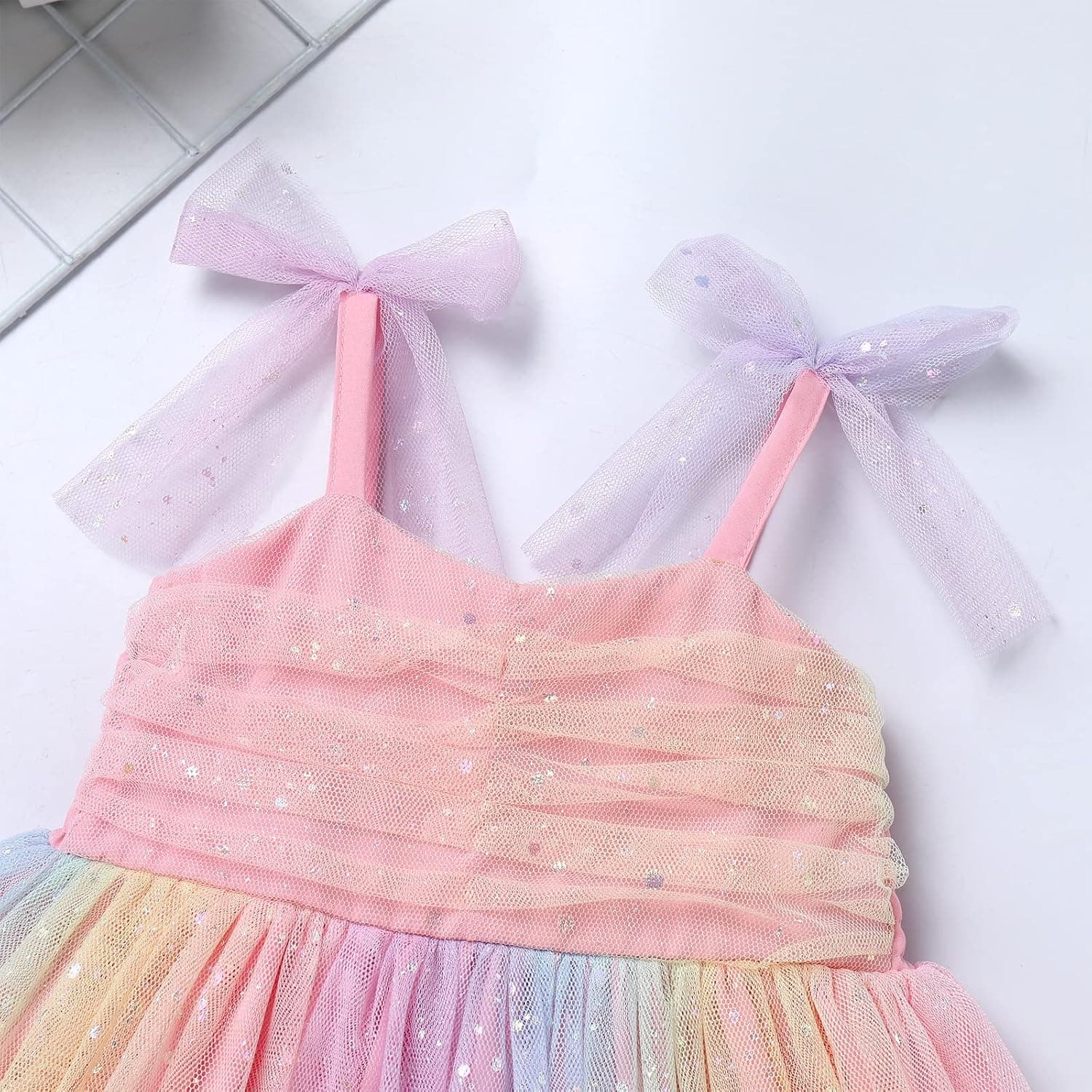 Toddler Baby Girl Birthday Princess Dress Shiny Confetti Boho Rainbow Cake Smash Photo Shoot Outfit for 1-6T