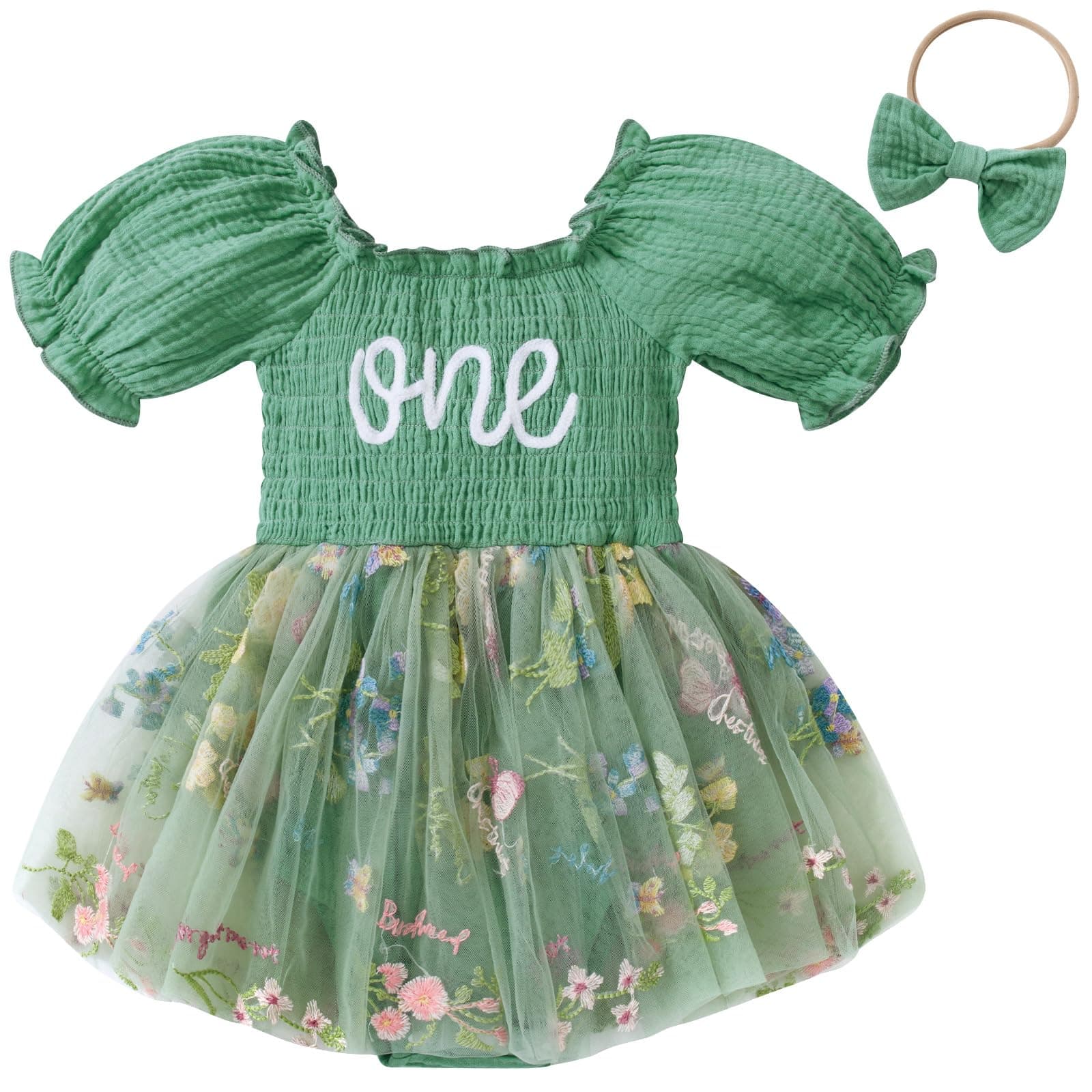 Grehava Baby Girl 1st Birthday Tulle Romper 0-18 Months Short Sleeves