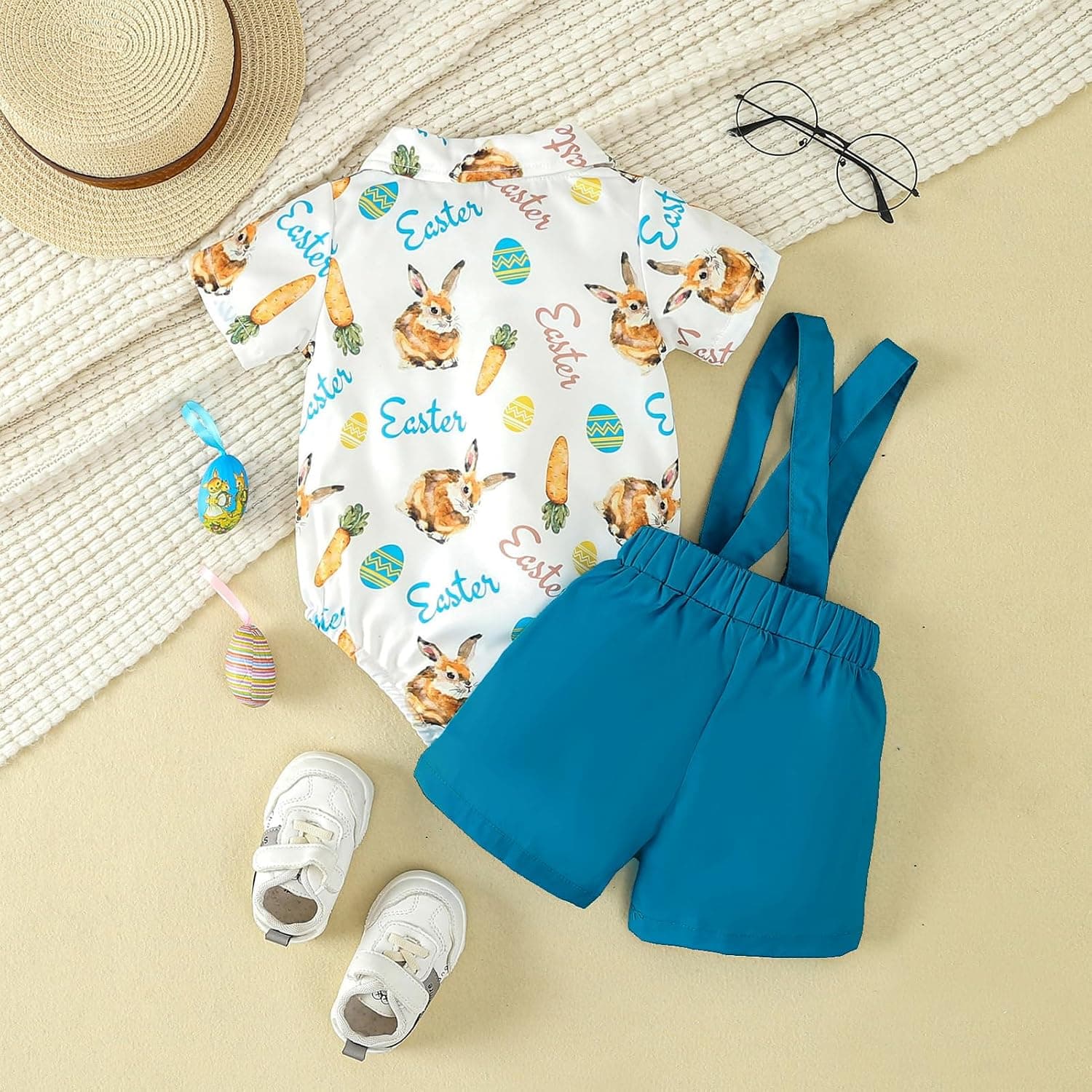 Baby Boys First Easter Outfit Romper + Overalls Shorts Suits Bunny 1st Birthday Cake Smash Photo Shoot Clothes