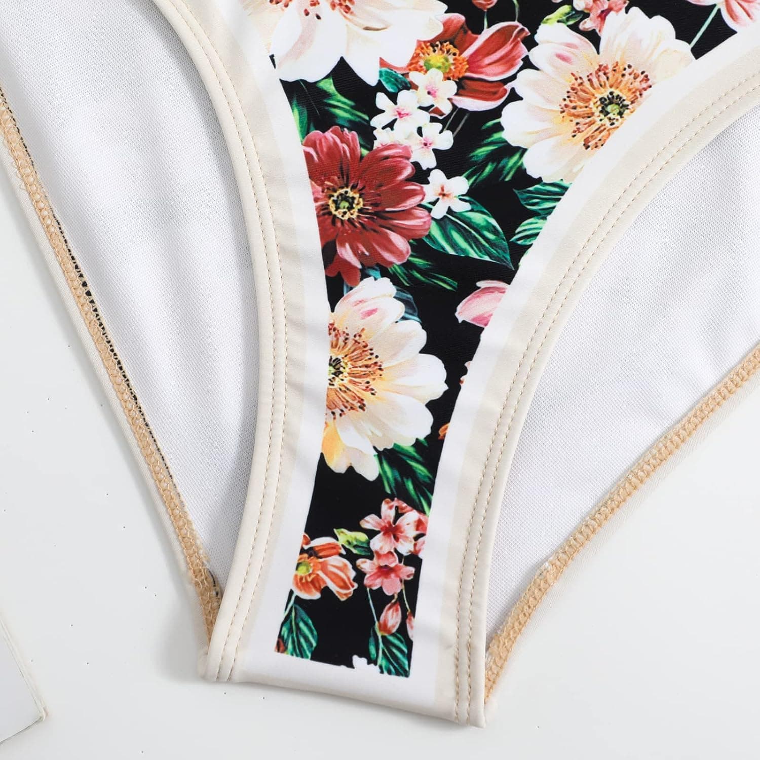 Womens One Piece Swimsuit Vintage Ruffle V Neck Floral Print Bathing Suits Monokini Beachwear
