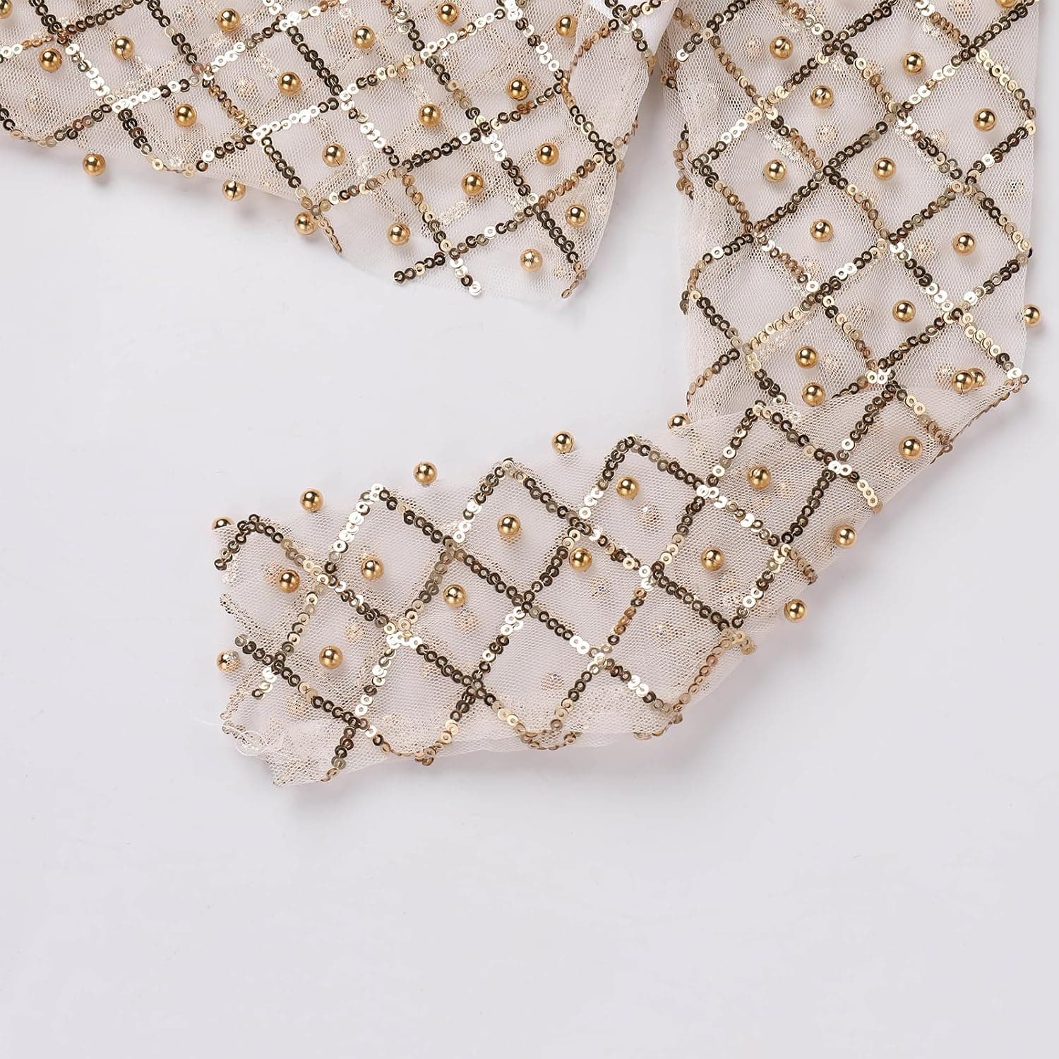 Sparkle Sequins Beads Sheer Mesh Crop Top Rave Outfit for Women Sexy Long Sleeve Pearls Fishnet Cover-up