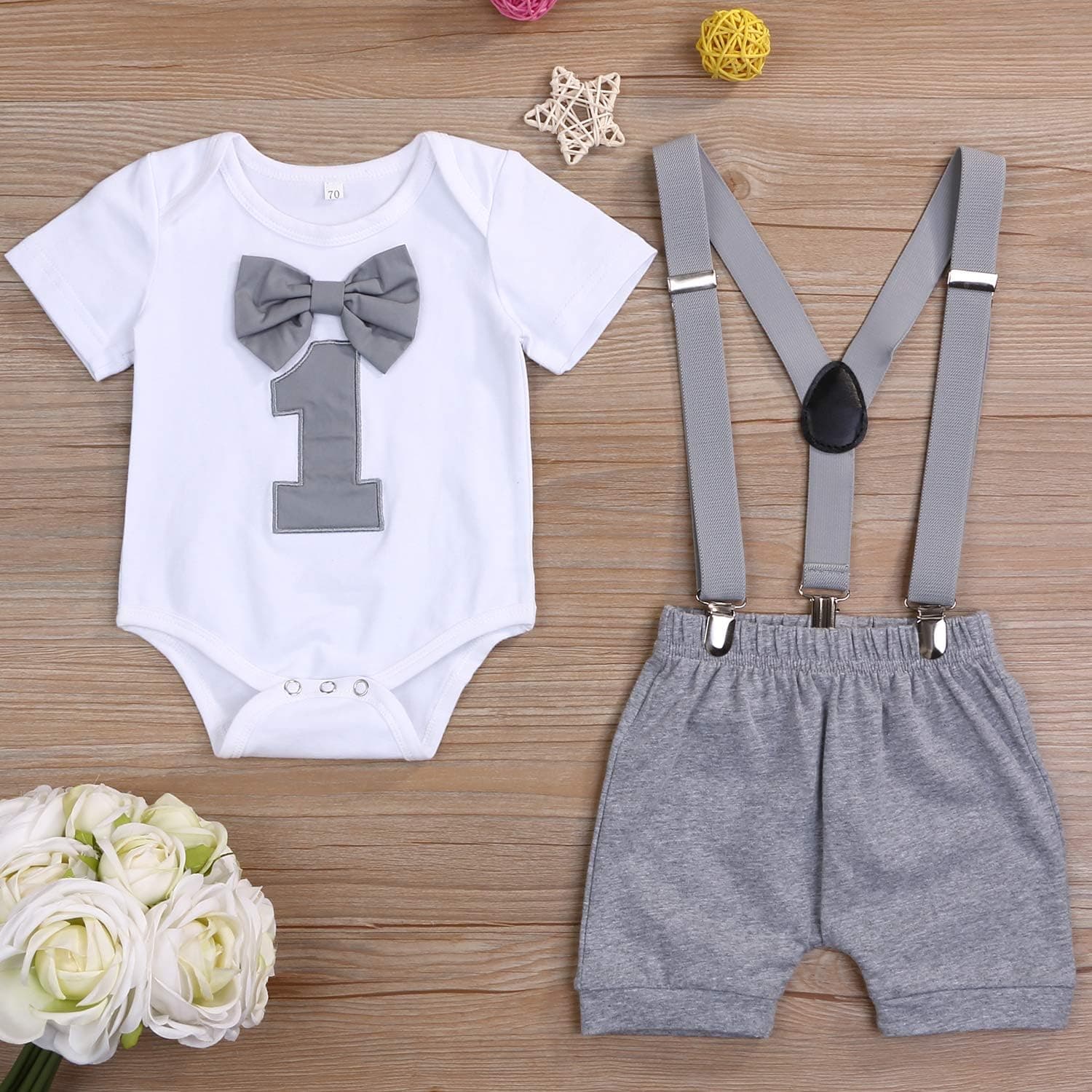 Baby Boy Funny First Birthday Clothes Infant Boy Bow Tie Romper Bodysuit Cake Smash Outfits