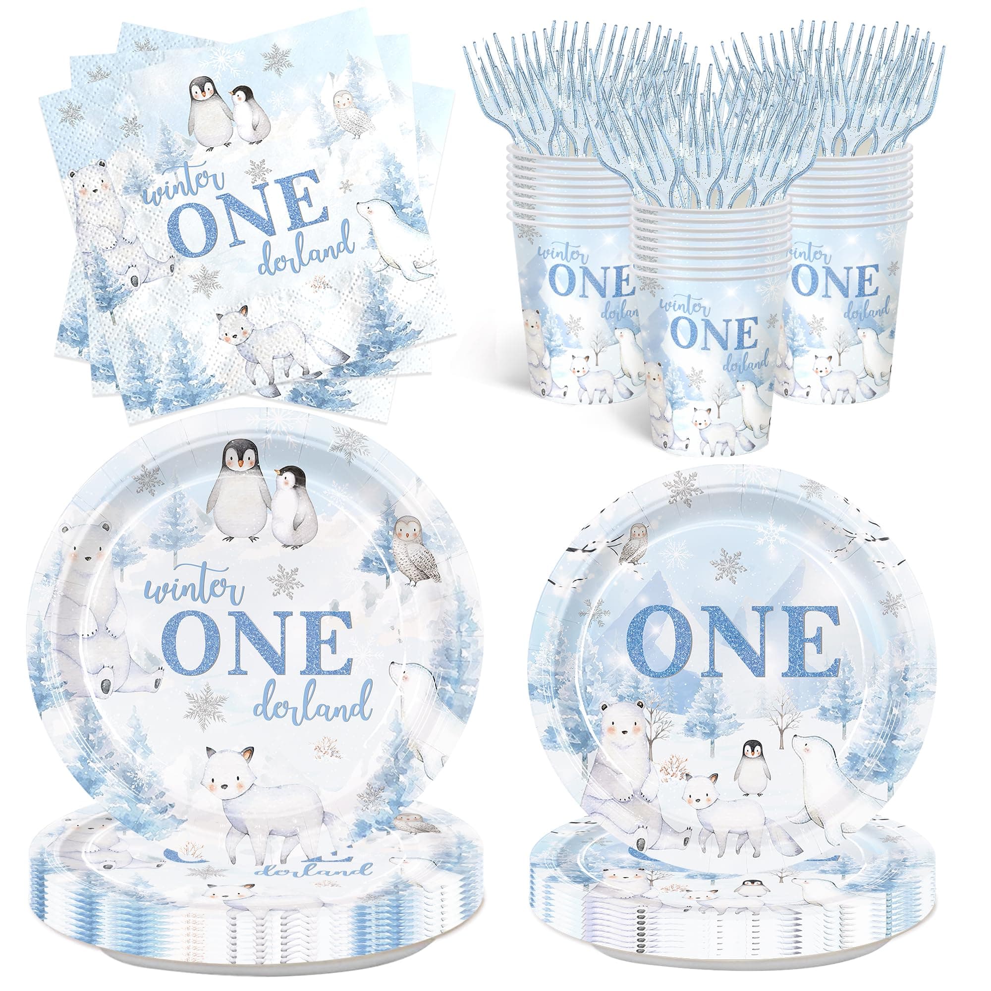 Detanpoly Arctic Polar Animal Party Plates & Napkins for Kids' 1st Birthday