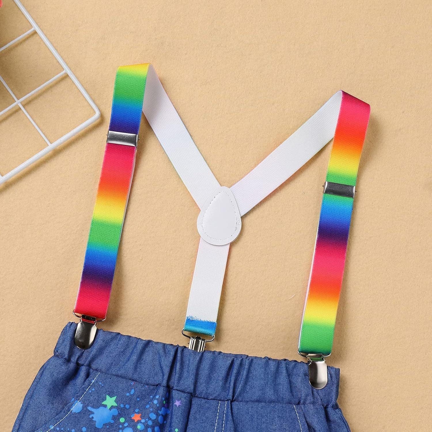 Toddler Baby Boys Melon Birthday Outfit Romper T-shirt + Jeans Shorts + Suspenders Rainbow Cake Smash Photo Shoot 1-5T