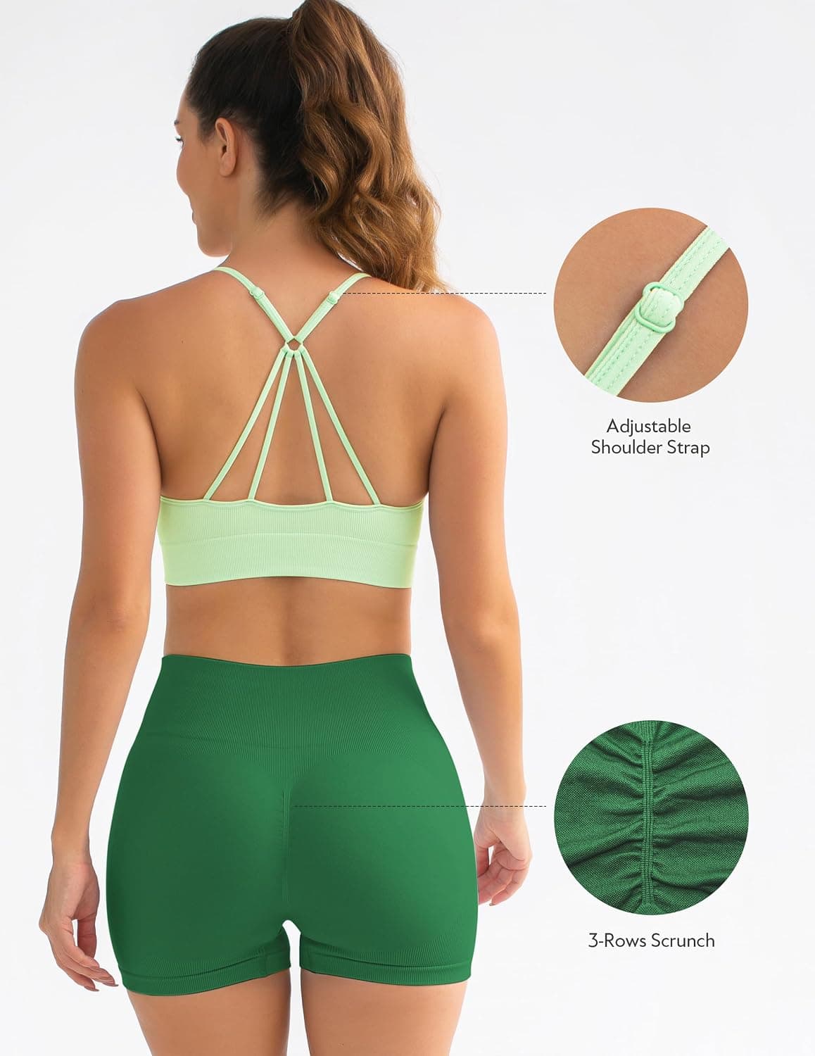 Workout Sets for Women 2 Piece Ribbed V Neck Adjustable Shoulder Strap Sports Bra High Waist Yoga Shorts Outfits