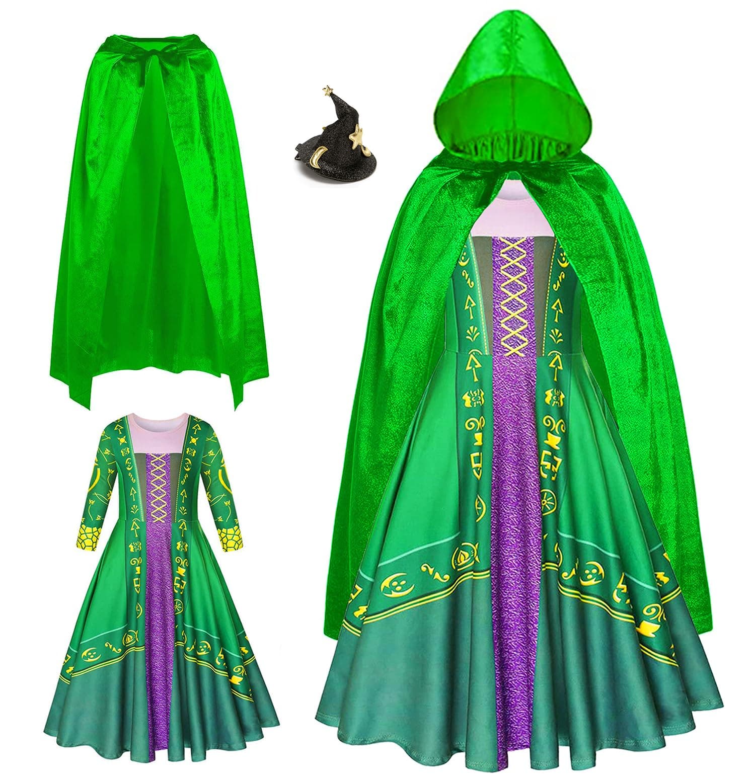 RuuYiicoco Sanderson Sisters Halloween Girl Witch Costume with Cape