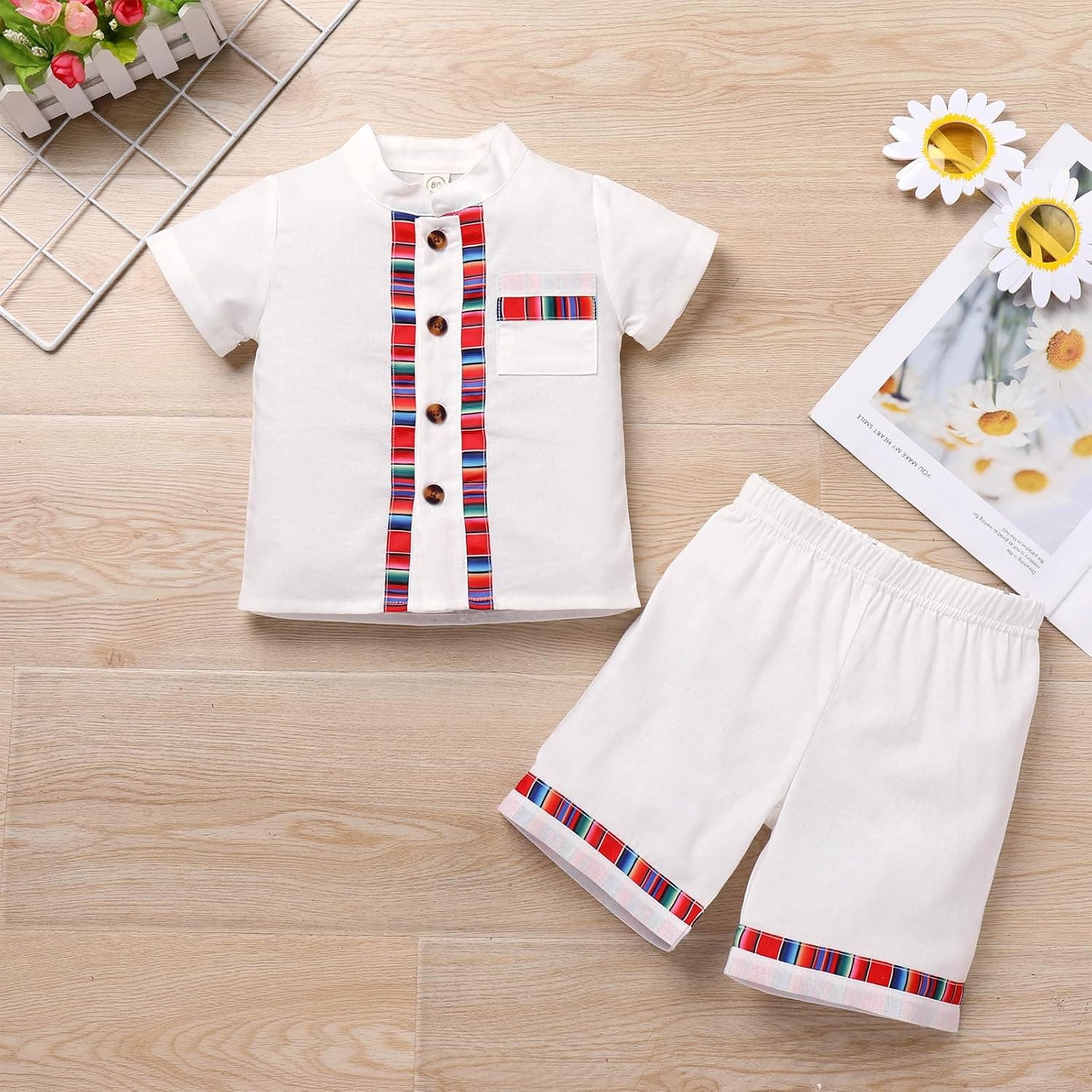Toddler Kids Boys Mexican Outfit Traditional Traditional Ethnic Wear Shirts with Shorts Birthday Party Clothes
