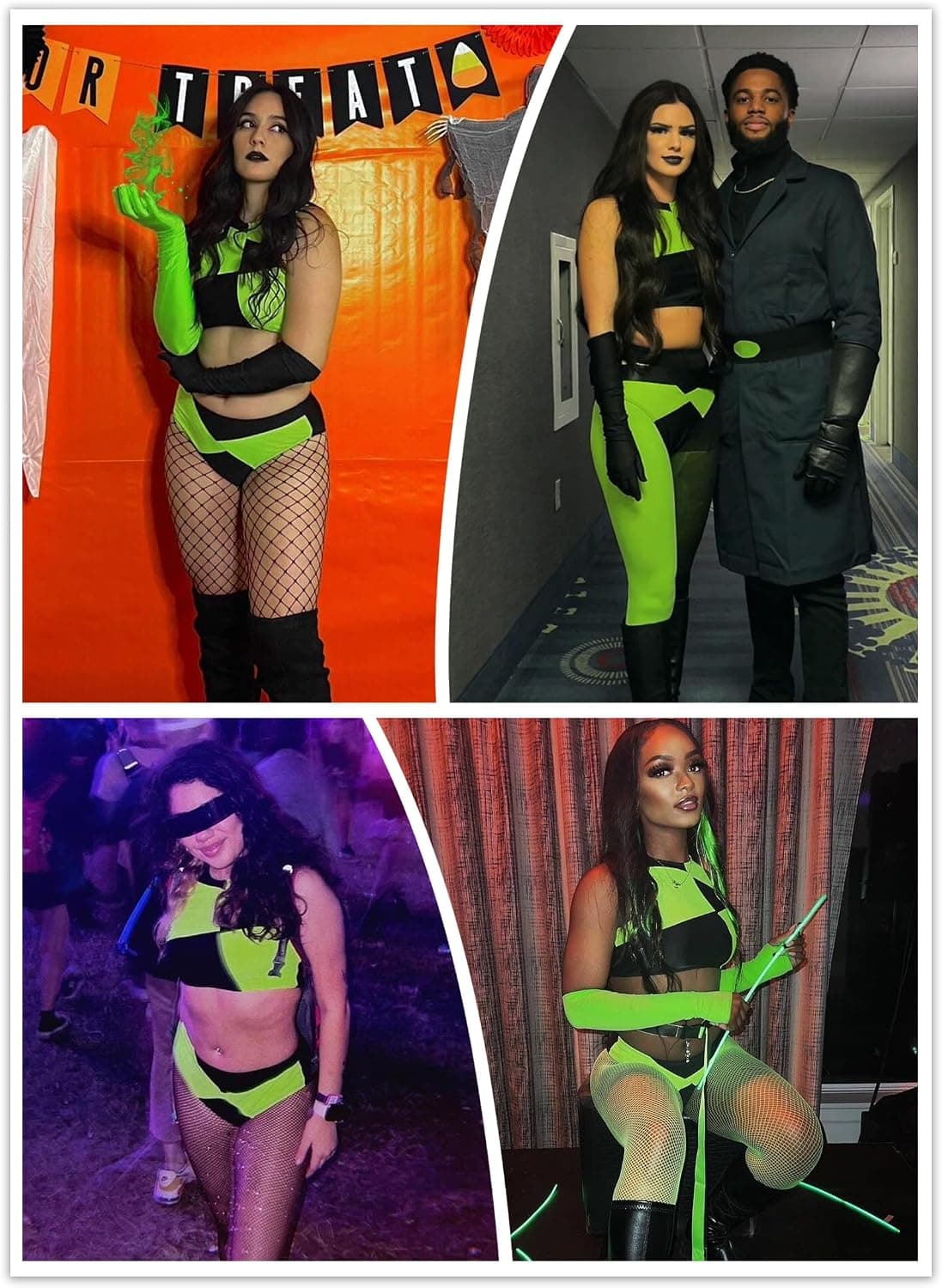 Womens Colorblock Shego Costume - Rave Outfit Swimsuits High Neck Crop Top High Waisted Bottom Cosplay Bikini Sets