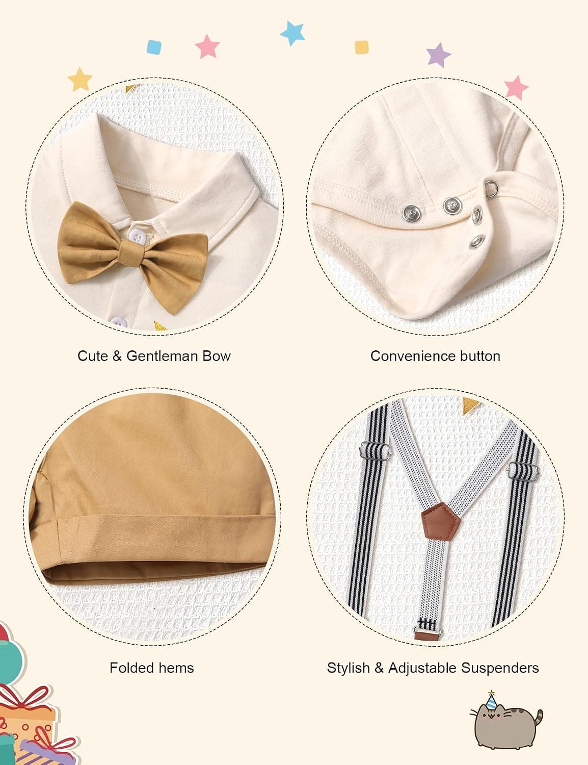 Baby Boy First Birthday Outfit Mr Onederful Bowtie Romper + Suspender Shorts+ Party Hat Cake Smash Outfits