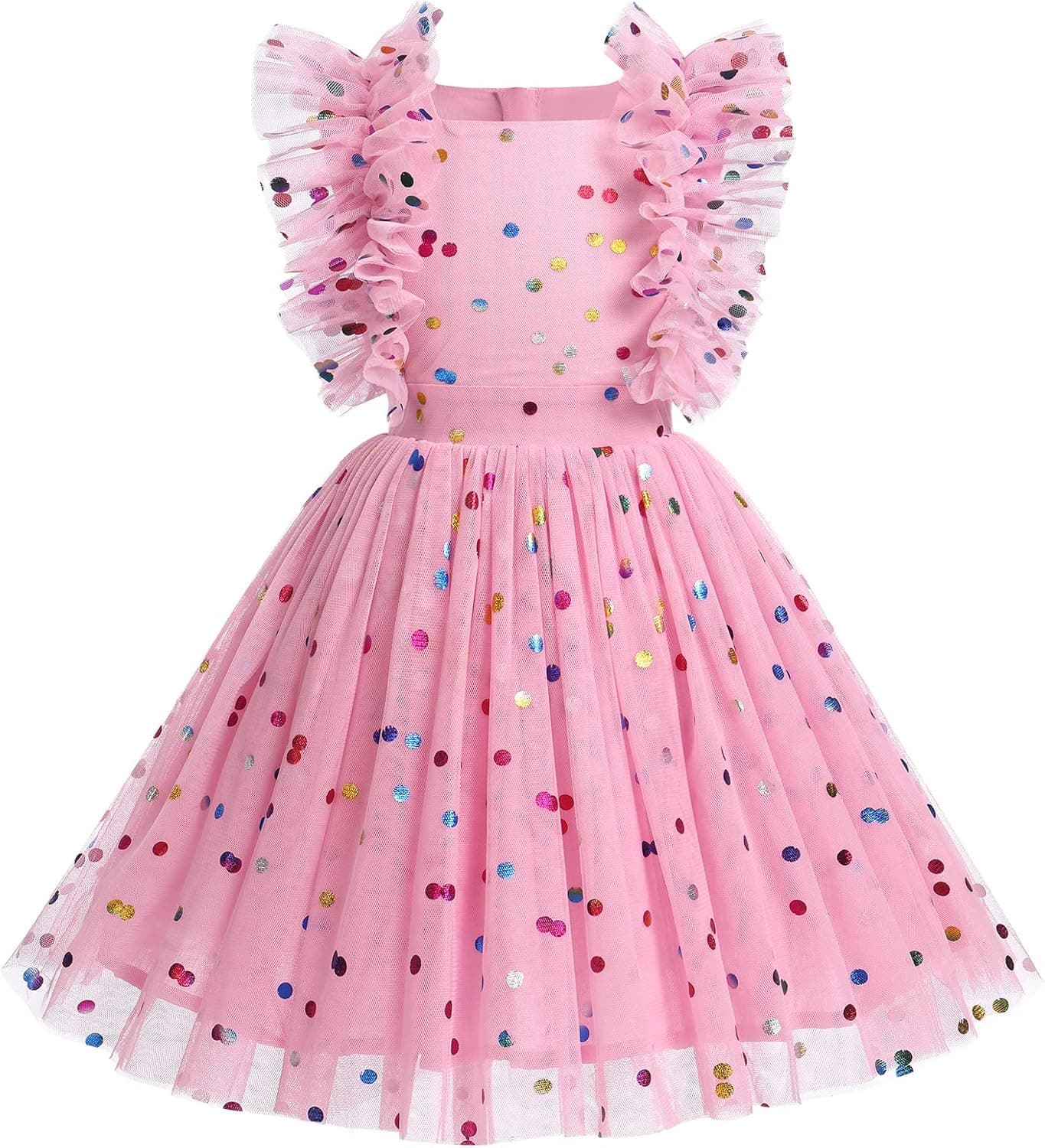 Kids Girls Confetti Birthday Princess Dress Ruffle Sleeve Boho Cake Smash Photo Shoot Outfit 3-10T