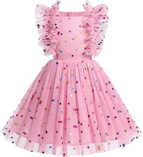 Kids Girls Confetti Birthday Princess Dress Ruffle Sleeve Boho Cake Smash Photo Shoot Outfit 3-10T