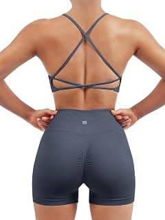 Women Seamless Workout Sets Strappy Sports Bra High Waist Booty Shorts Outfits