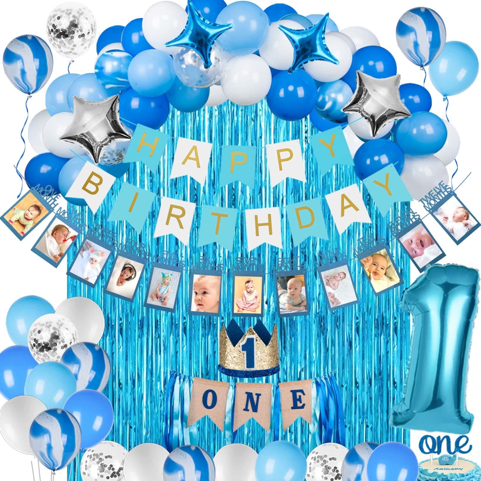 1st Birthday Boy Decorations 66PCS Blue - JOYYPOP