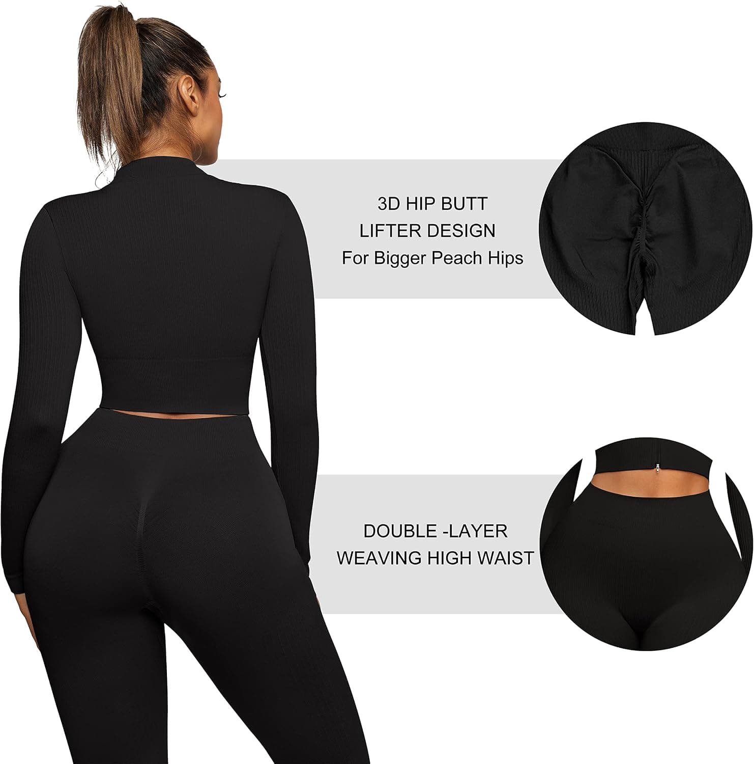 Workout Sets for Women-2 Piece Seamless Yoga Outfit High Waist Leggings Crop Top Gym Sets