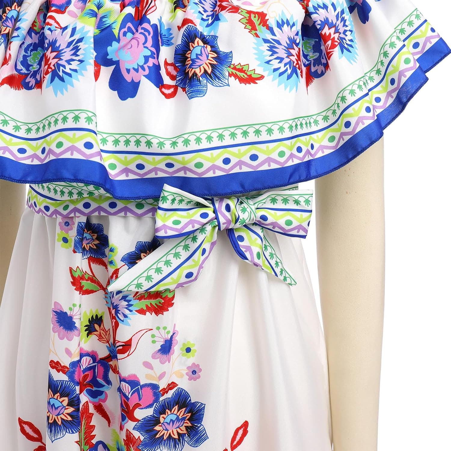 Women Mexican Dress Summer Floral Print Traditional Ethnic Wear Off Shoulder Beach Holiday Party Long Maxi Gowns
