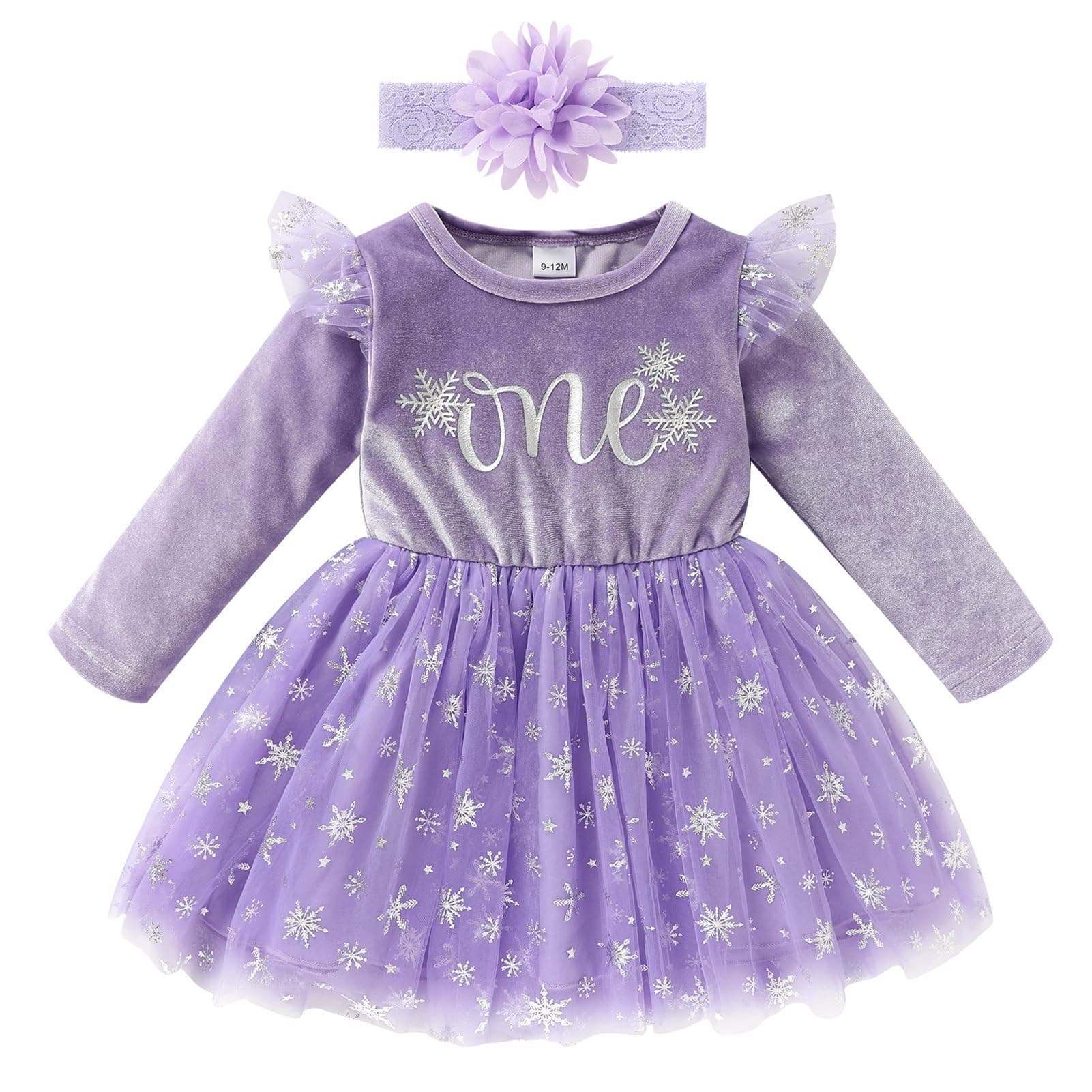 GRNSHTS Baby Girl Snowflake Velvet Dress with Hairband for Winter