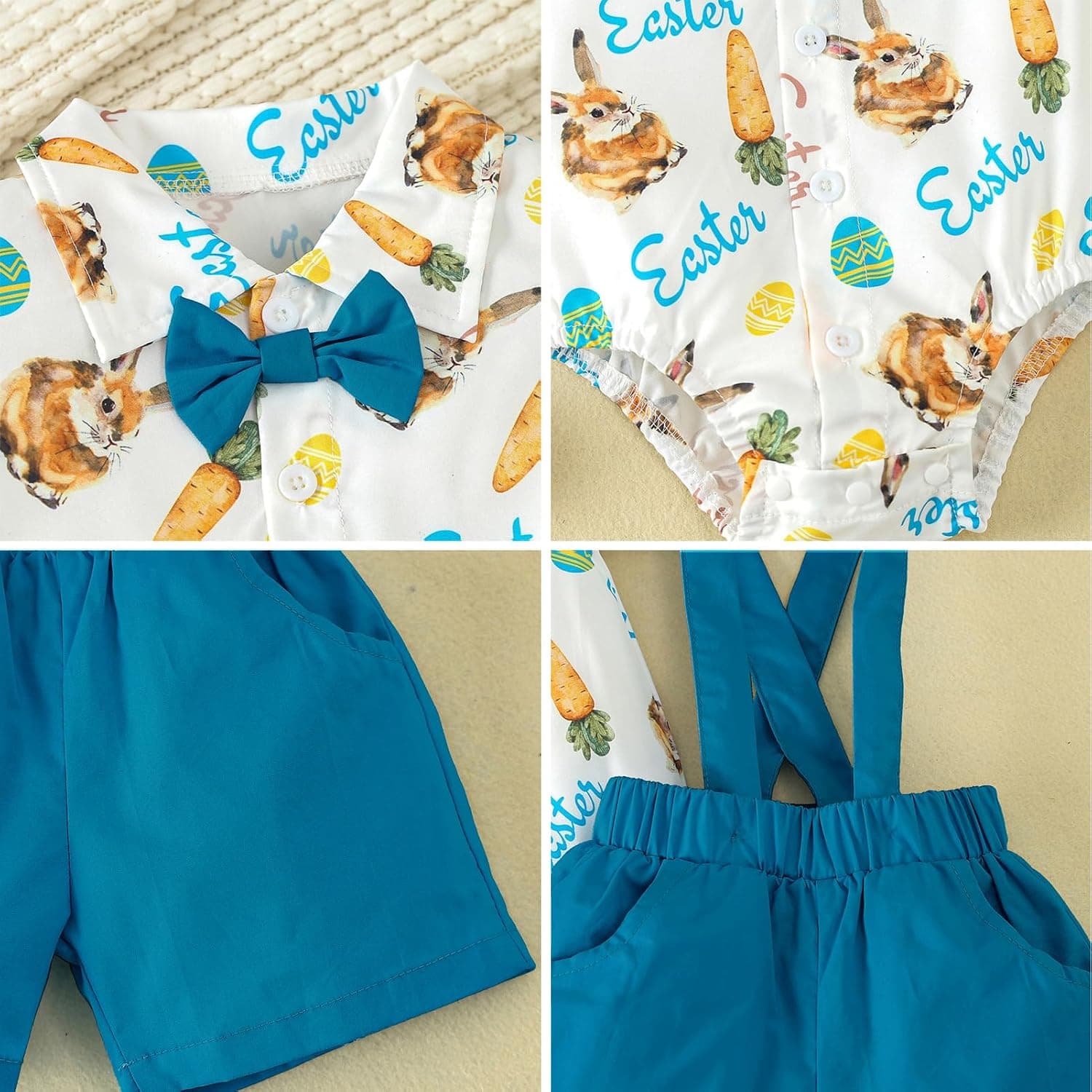 Baby Boys First Easter Outfit Romper + Overalls Shorts Suits Bunny 1st Birthday Cake Smash Photo Shoot Clothes