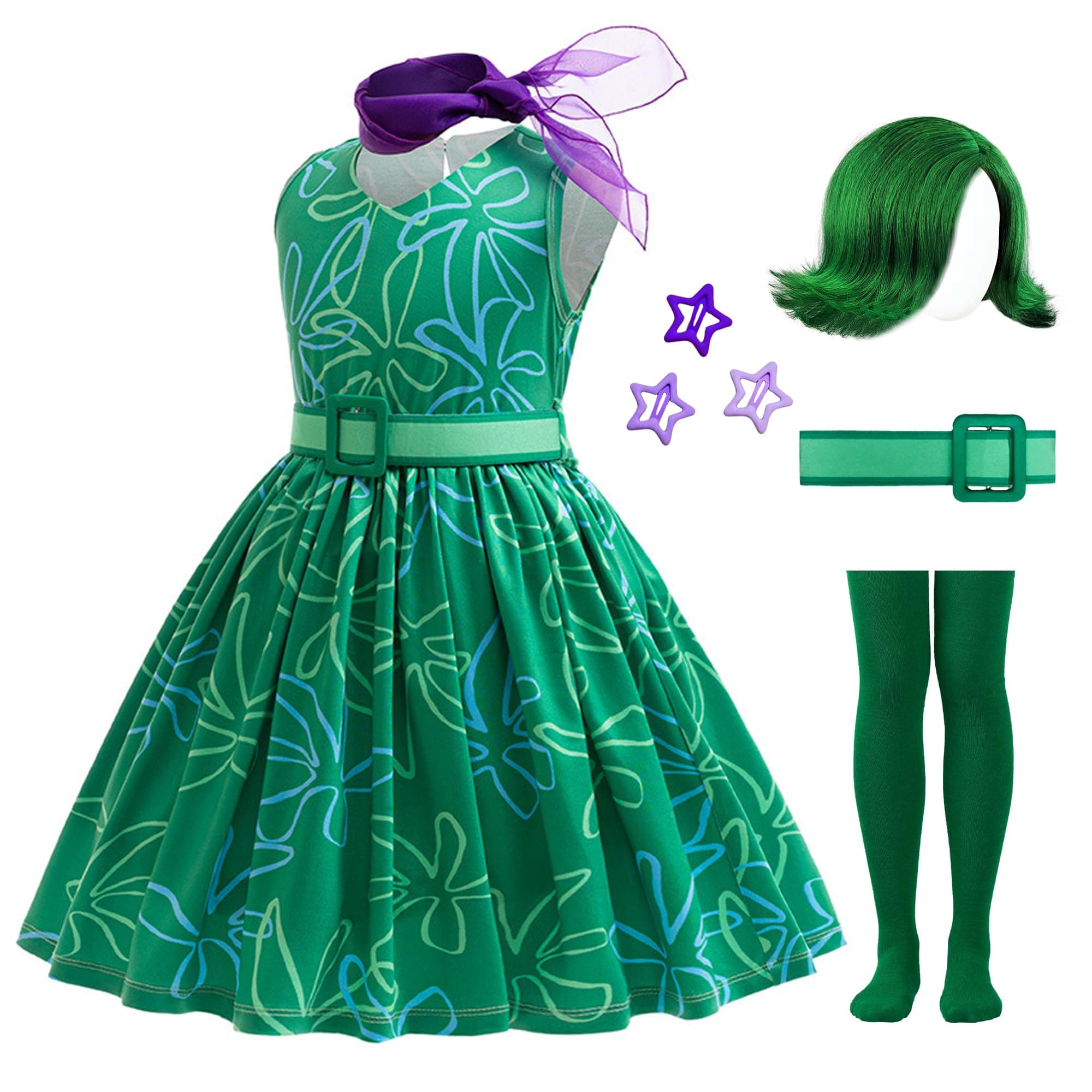 Girls Green Cosplay Costume with Wig for Halloween
