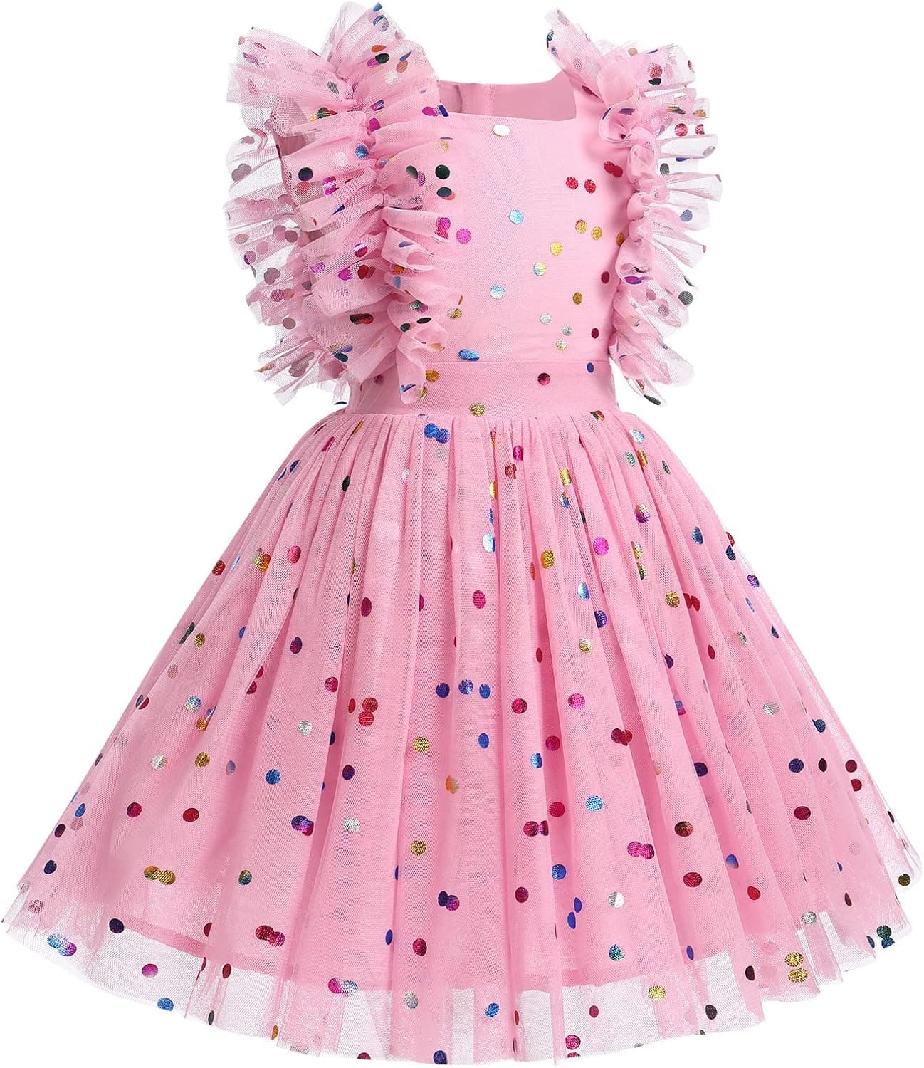 Kids Girls Confetti Birthday Princess Dress Ruffle Sleeve Boho Cake Smash Photo Shoot Outfit 3-10T