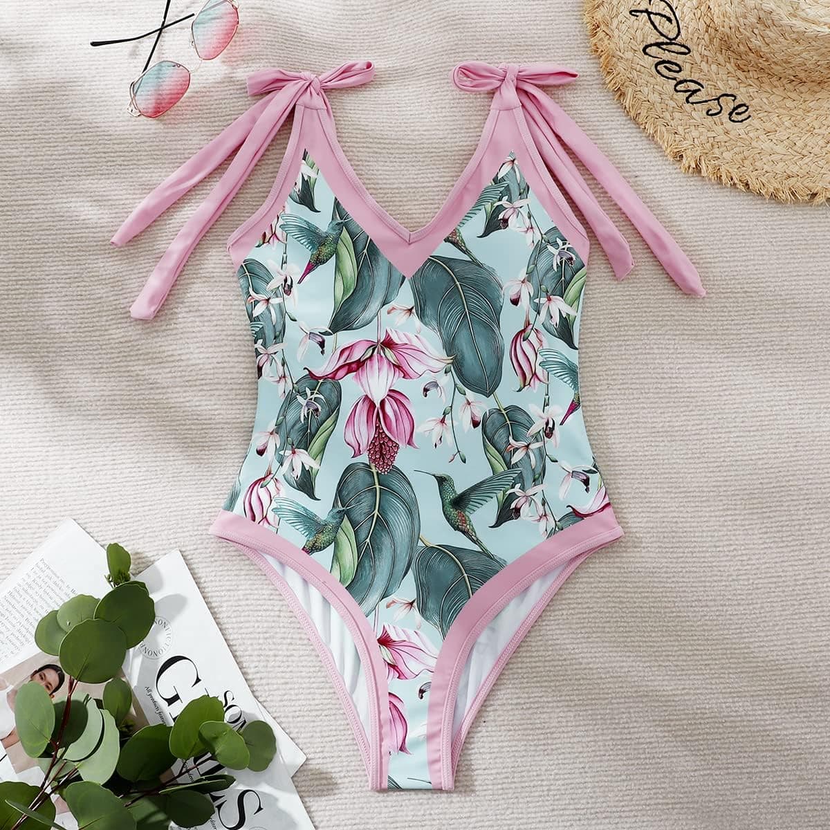 Women One Piece Swimsuit with Matching Cover Ups Floral Sexy Bikini Sets High Cut Push Up Two Pieces Bathing Suit