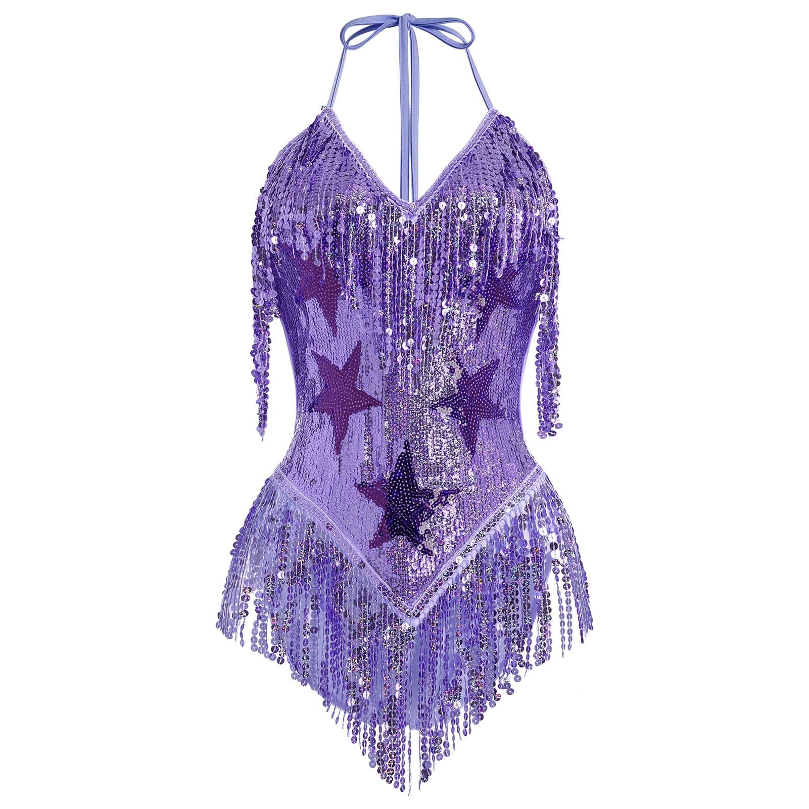 FYMNSI Women's Rave Bodysuit: Sleeveless Sequin Tassel Leotard for Nightclub and Halloween