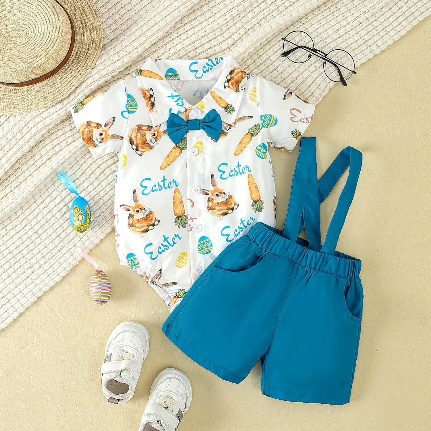 Baby Boys First Easter Outfit Romper + Overalls Shorts Suits Bunny 1st Birthday Cake Smash Photo Shoot Clothes