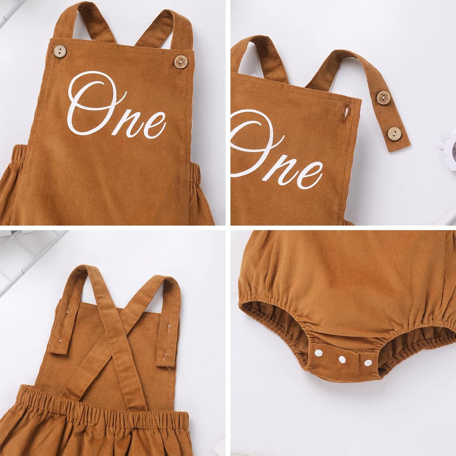 Toddler Girls Boys Boho 1st Birthday Outfit Solid Color Cake Smash Romper One Letter Print Birthday Clothes Photoshoot