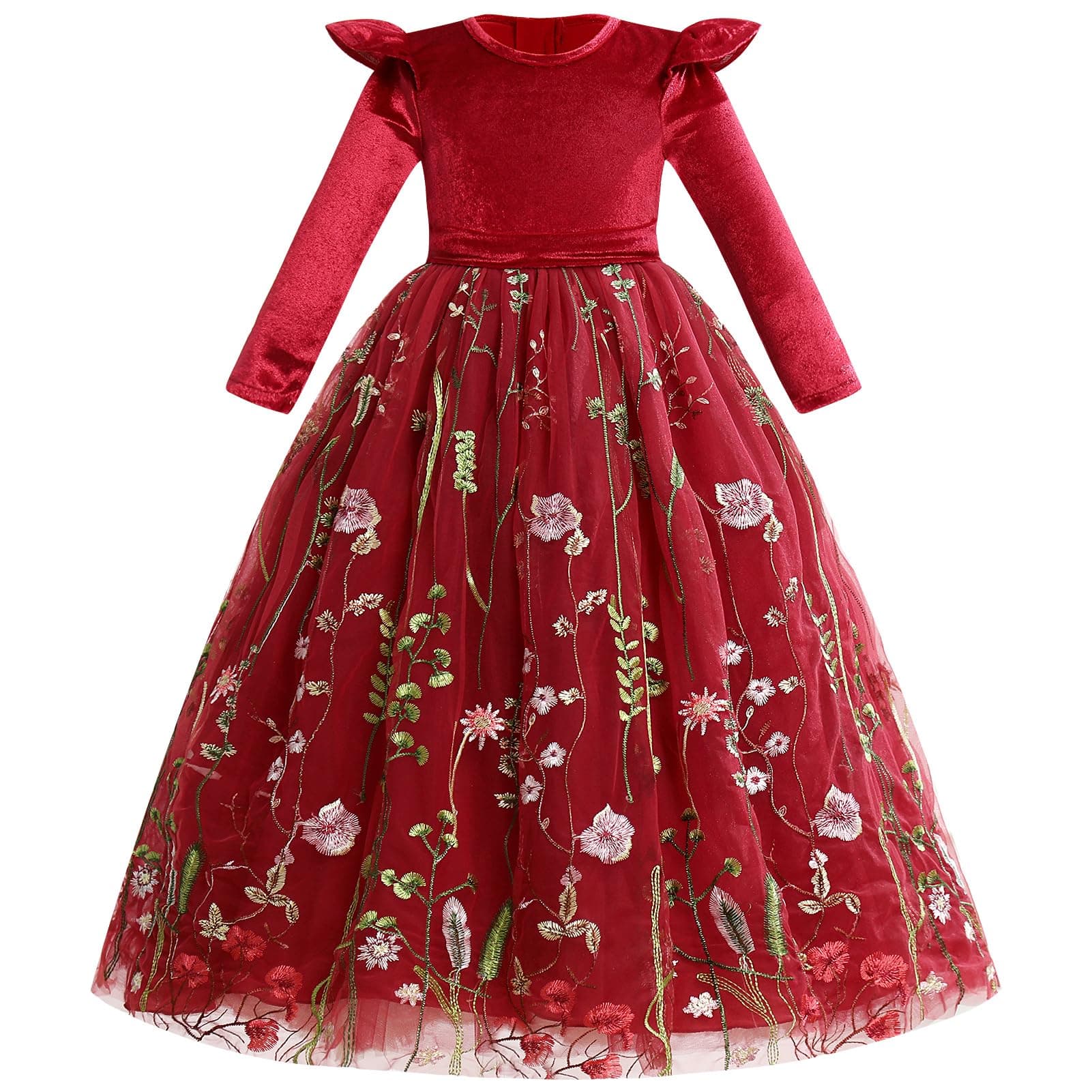 IMEKIS Embroidered Floral Velvet Dress for Toddler Girl Fall Winter 3-12T
