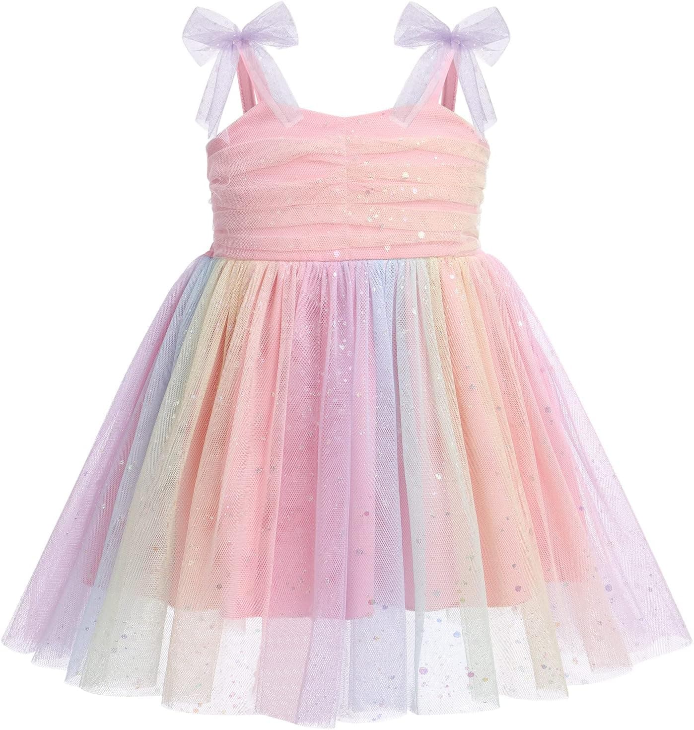 Toddler Baby Girl Birthday Princess Dress Shiny Confetti Boho Rainbow Cake Smash Photo Shoot Outfit for 1-6T