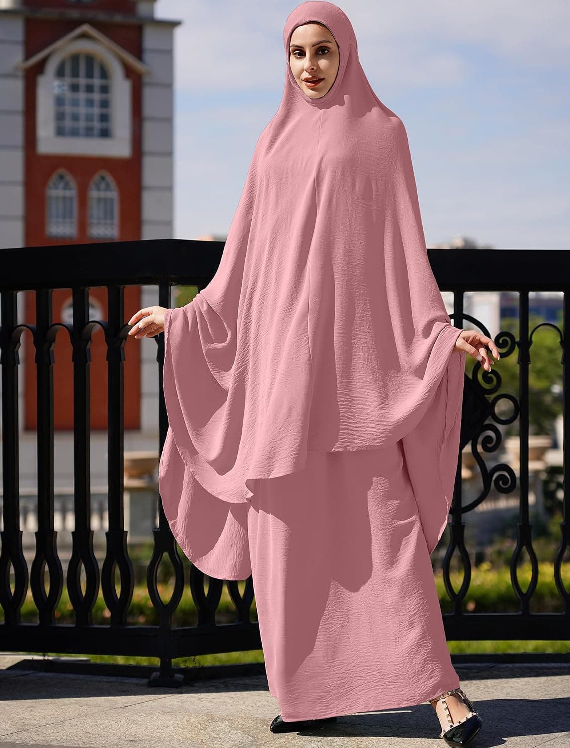 Muslim Ramadan Abaya Prayer Clothes For Women Two Piece Ramadan Hijab Dress and Loose Skirt Set Kaftan Islamic Robe
