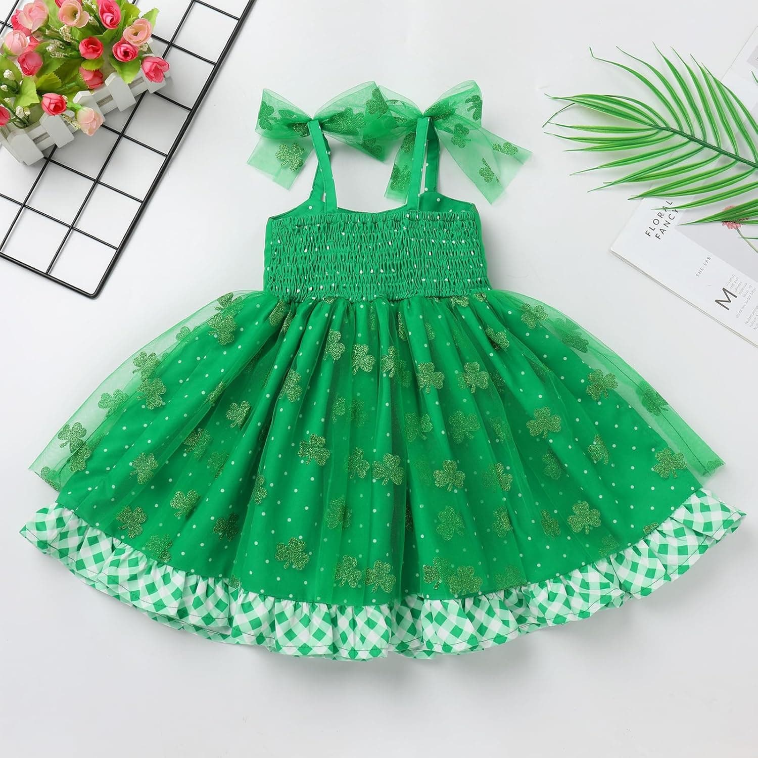 Toddler Kids Girl St Patricks Day Dress Shiny Shamrock Confetti Tutu Birthday Party Photo Shoot Outfit 1-6T