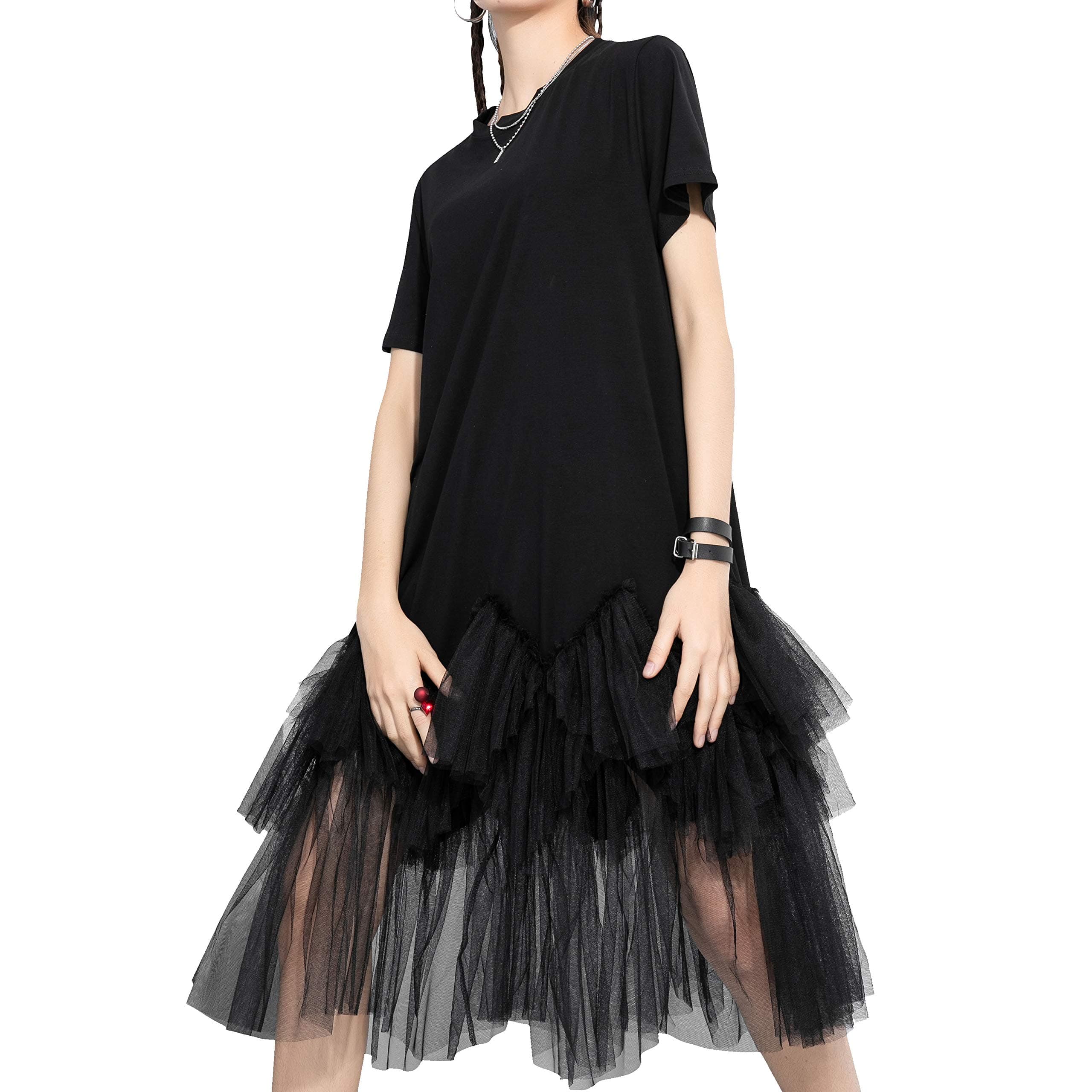 ellazhu Women's Short Sleeve Oversized Tulle Dress