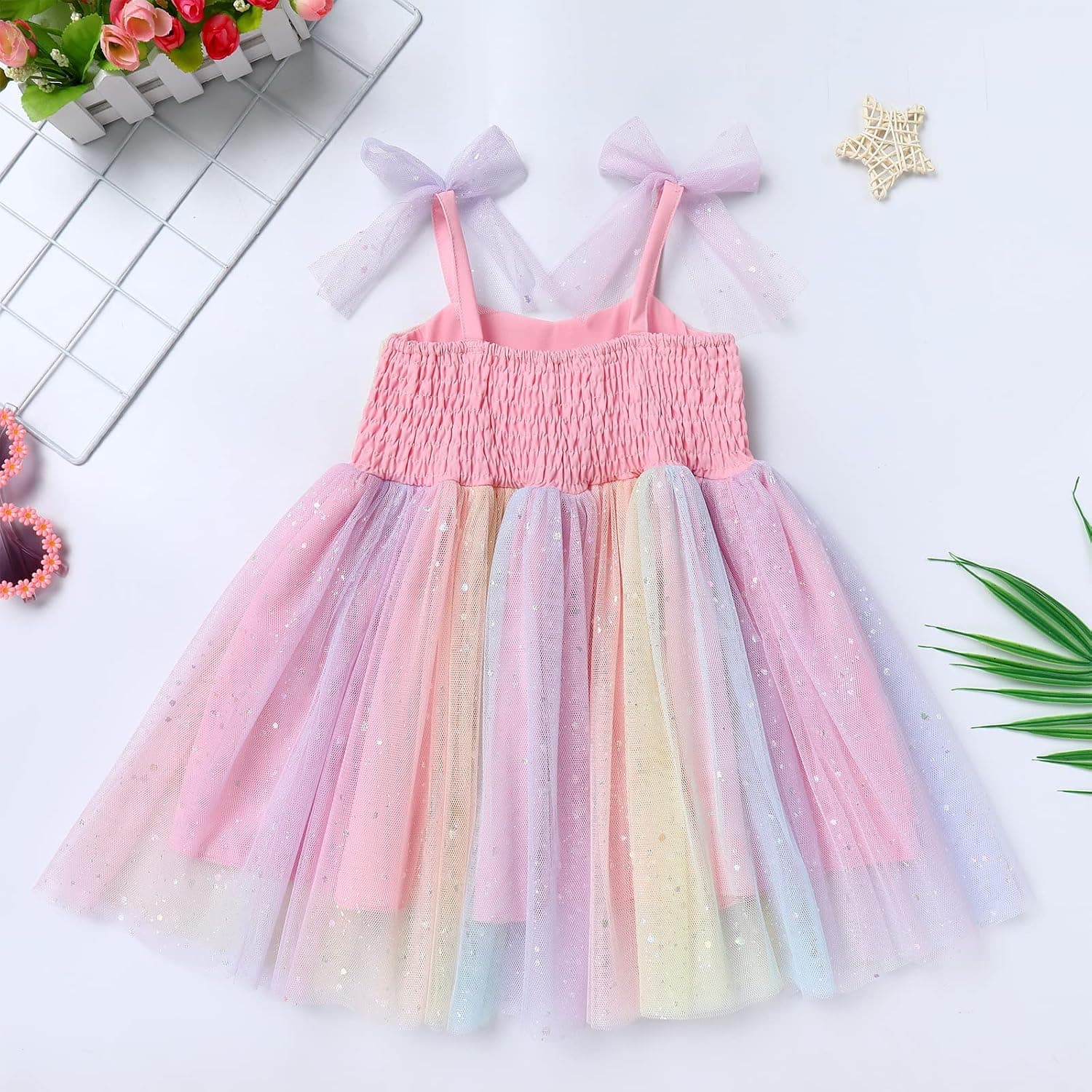 Toddler Baby Girl Birthday Princess Dress Shiny Confetti Boho Rainbow Cake Smash Photo Shoot Outfit for 1-6T