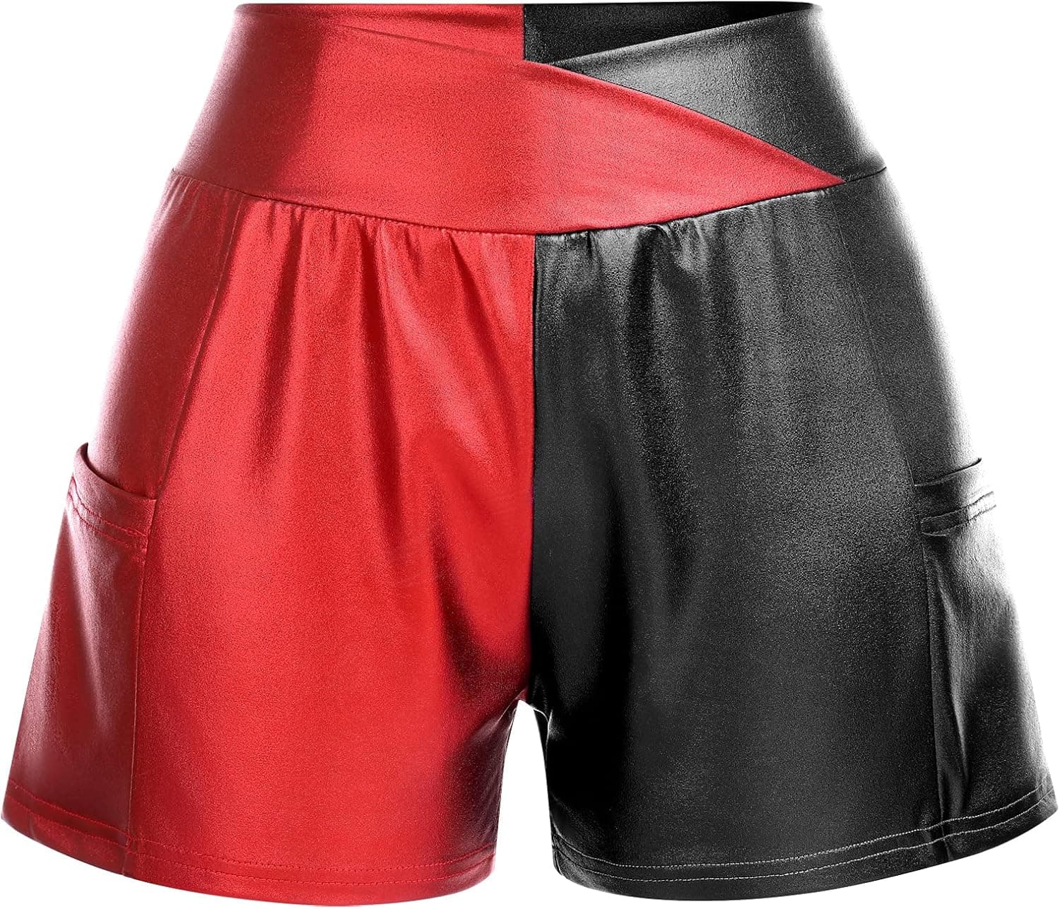 Women's Metallic Rave Shorts Shiny Hot Pants Color Block Disco Dance Bottoms Halloween Cosplay Clubwear Costumes